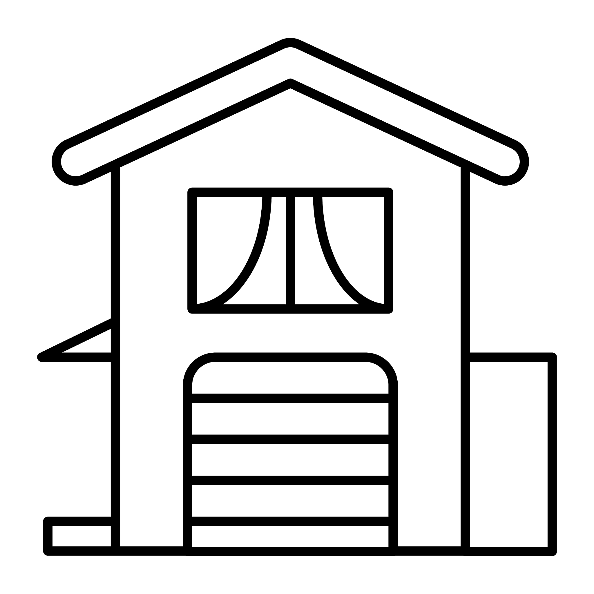 two-storied house with garage thin line icon home