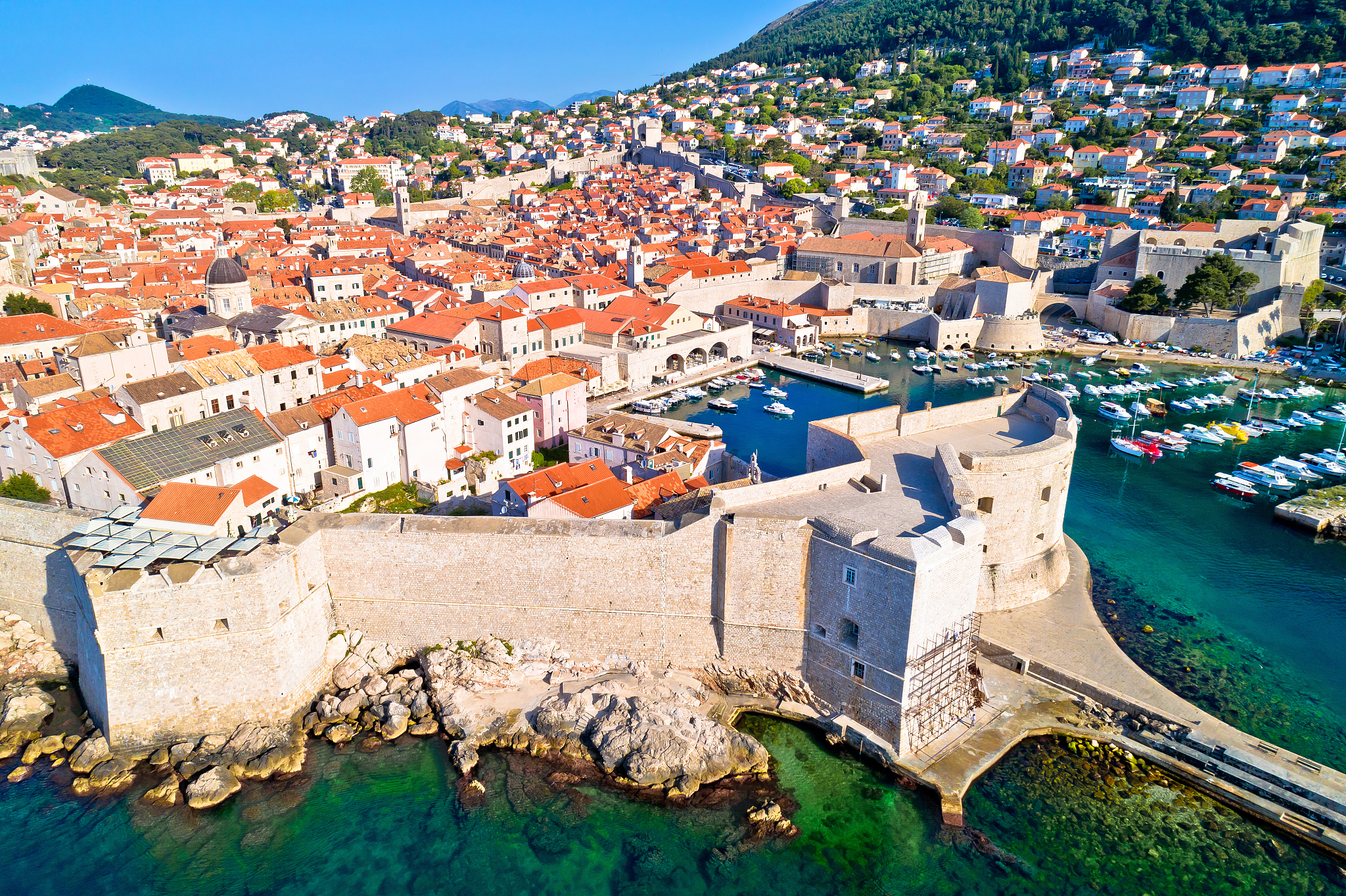 town of dubrovnik city walls unesco world heritage site aerial v