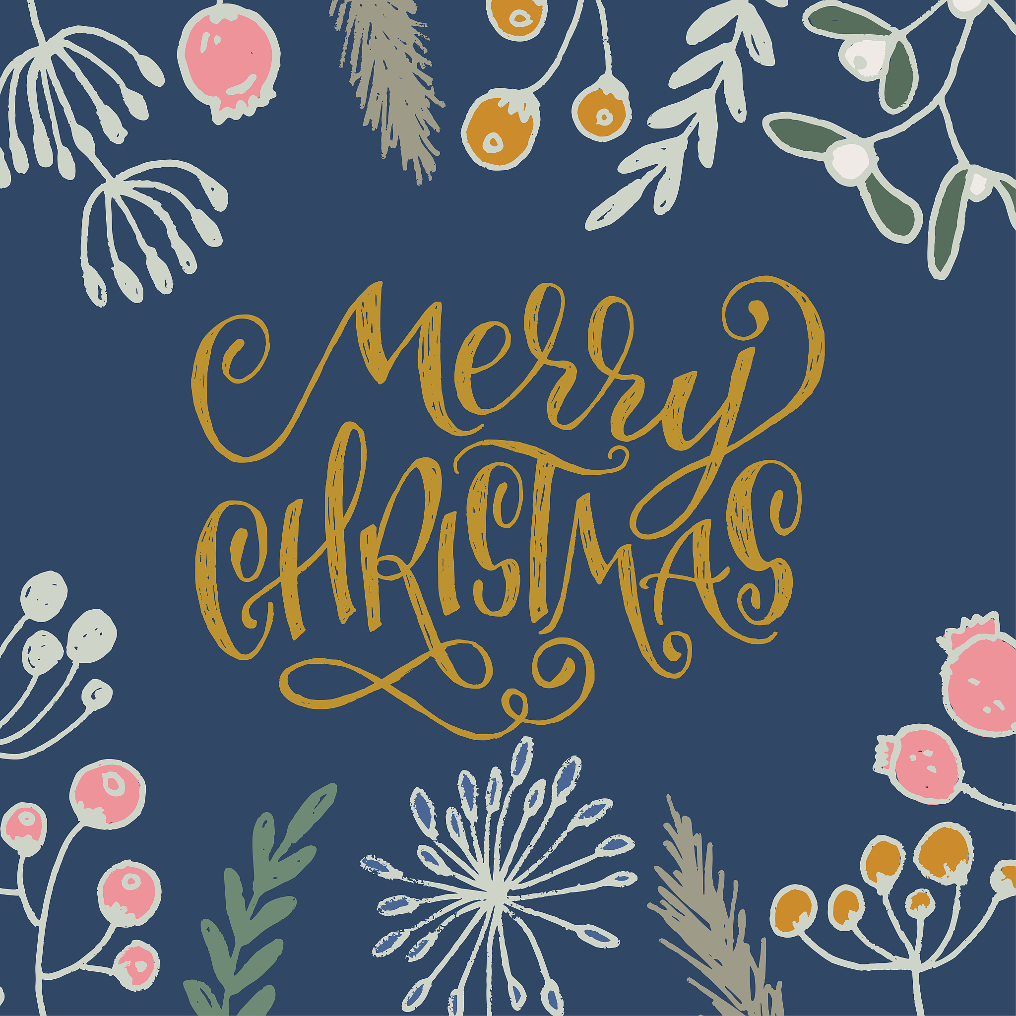 merry christmas lettering on holiday card
