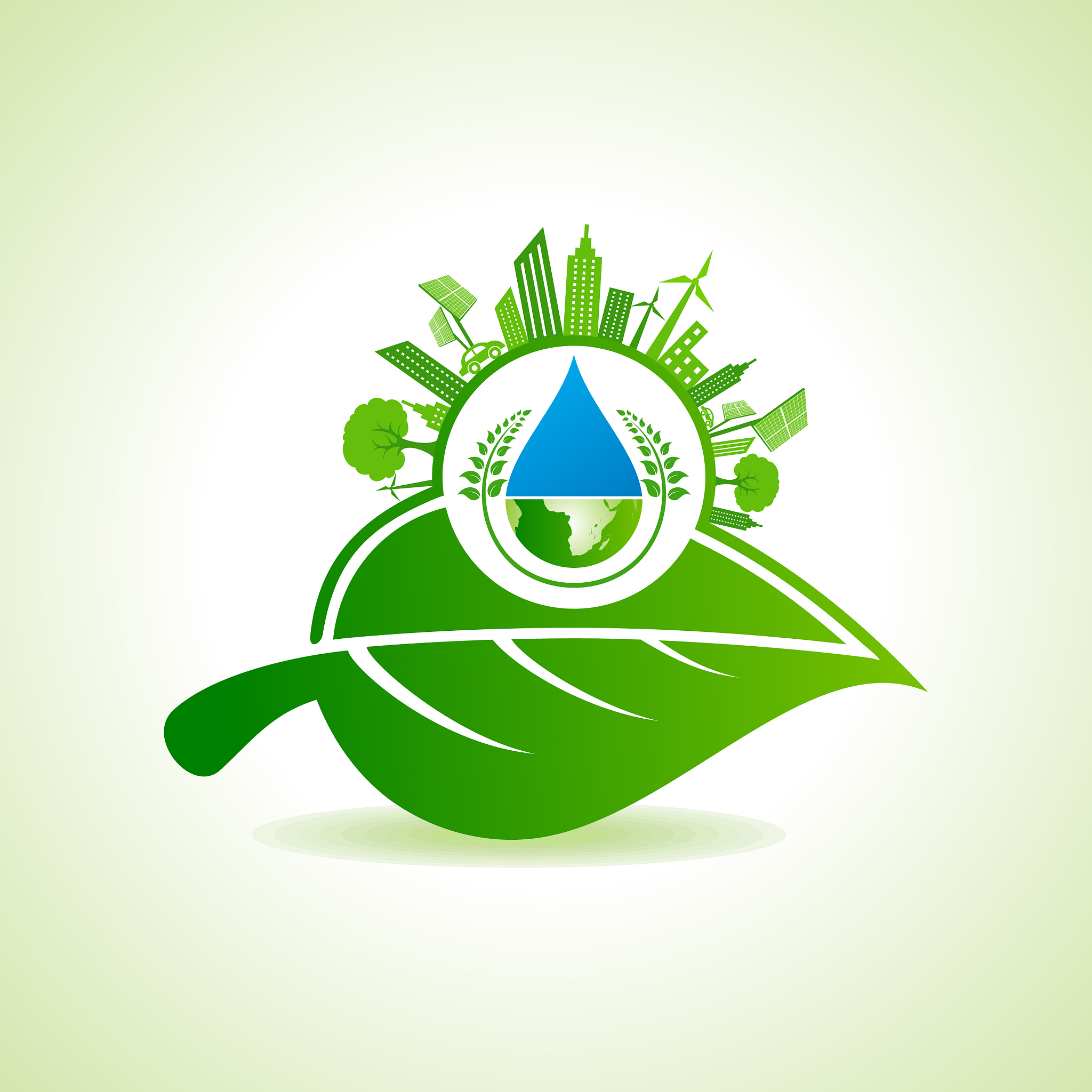 eco energy concept with leafcityscapewater drop