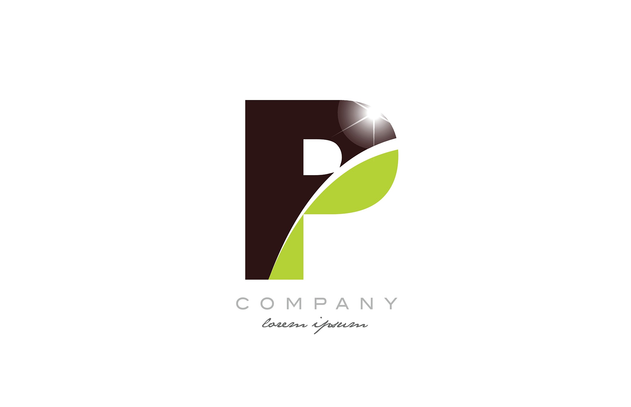 letter p alphabet in green and brown color for logo icon design