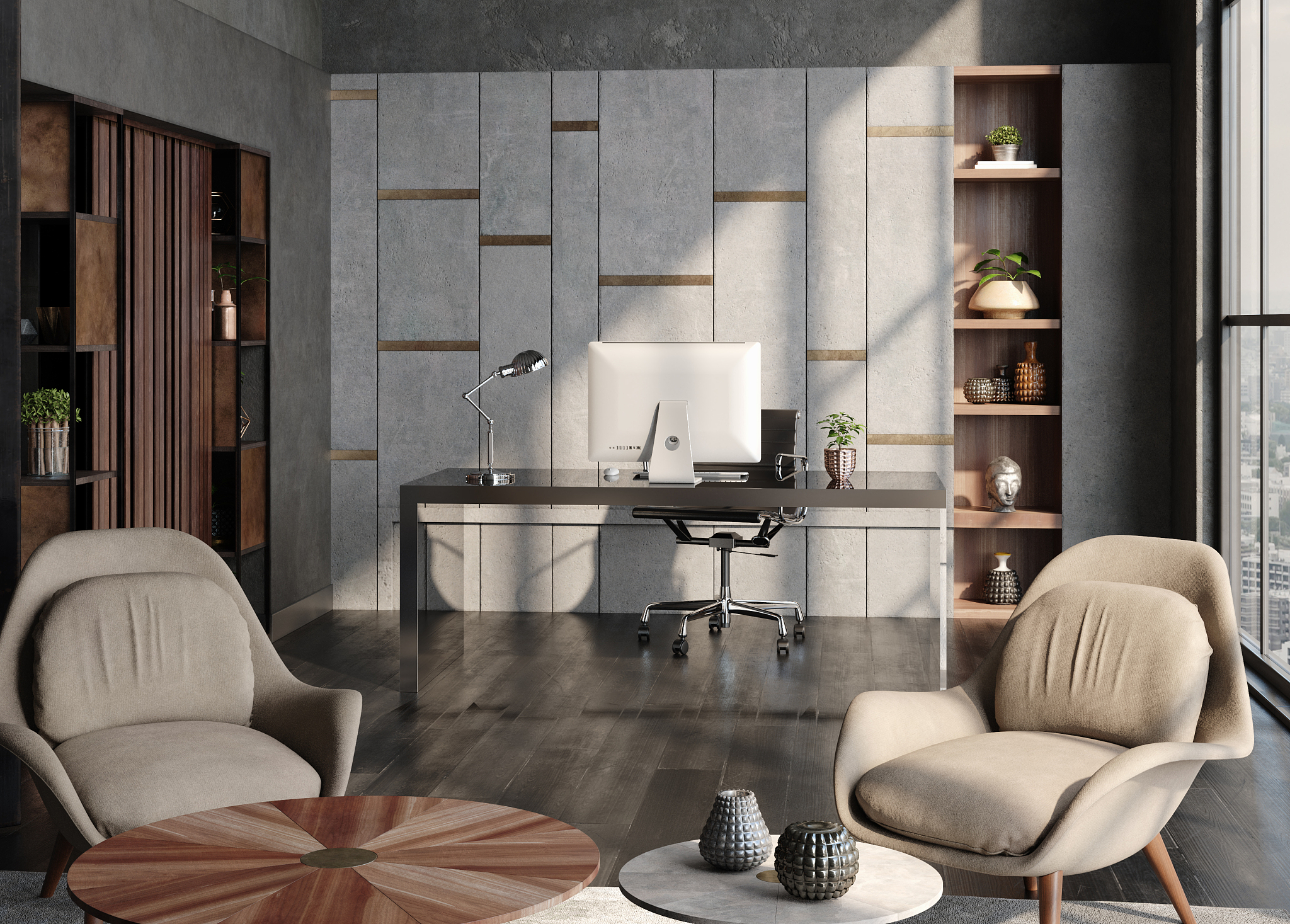 modern home office interior in loft, industrial style