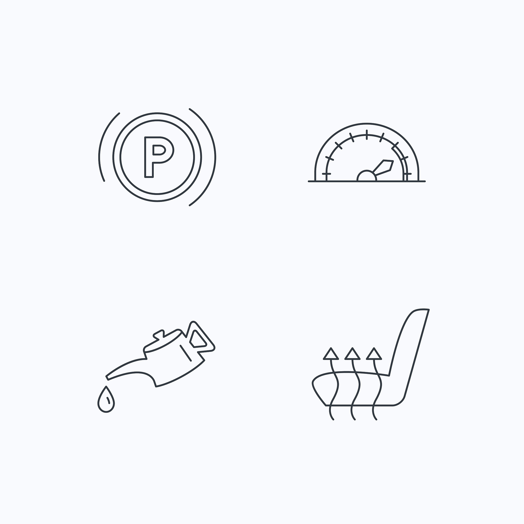 motor oil, parking and speedometer icons.