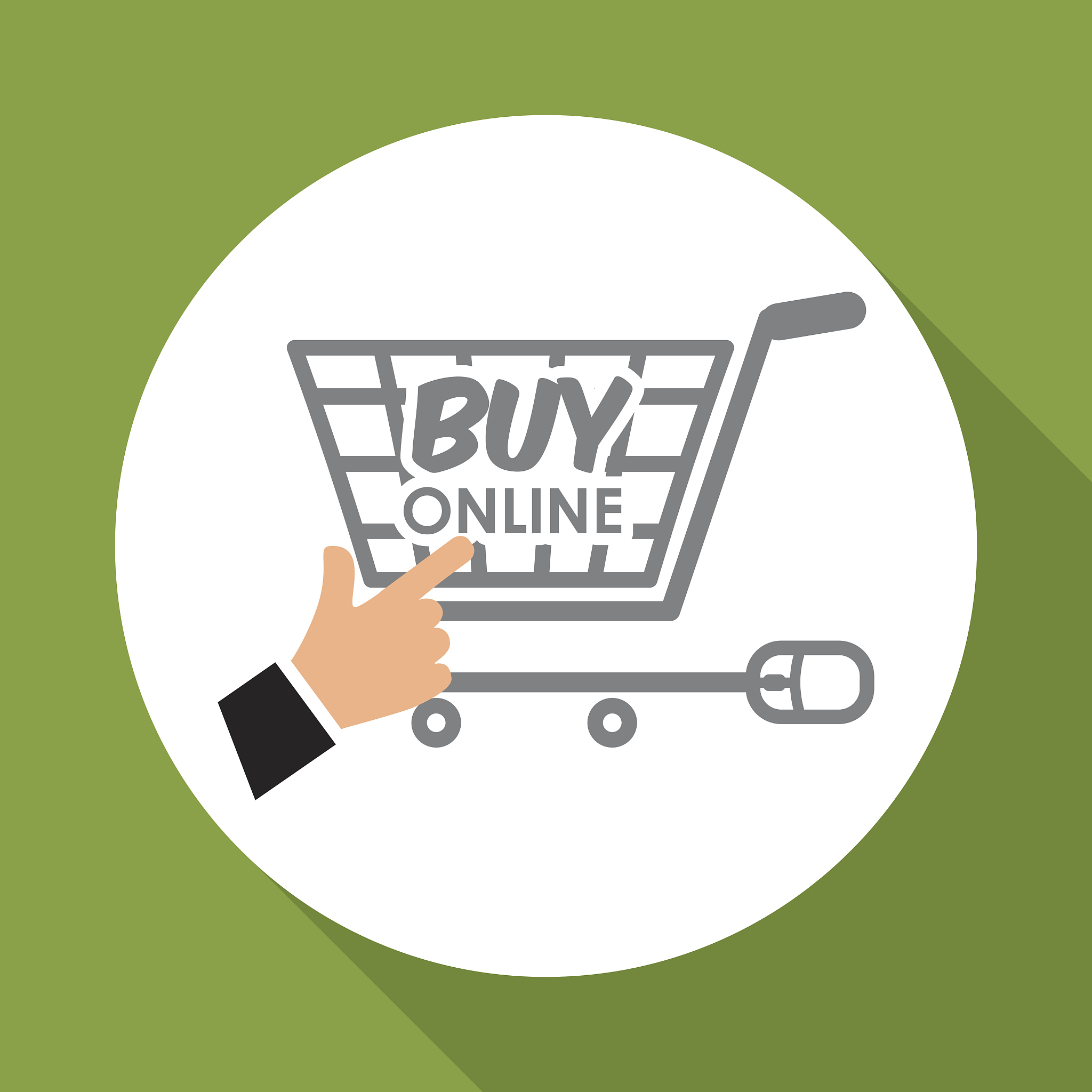 buy online over white background, shopping cart design