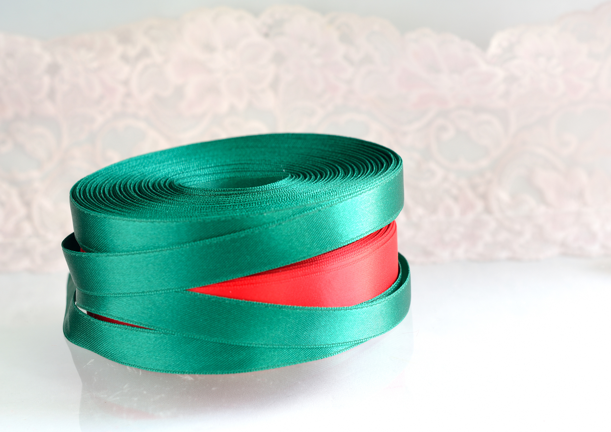 green and red ribbon roll
