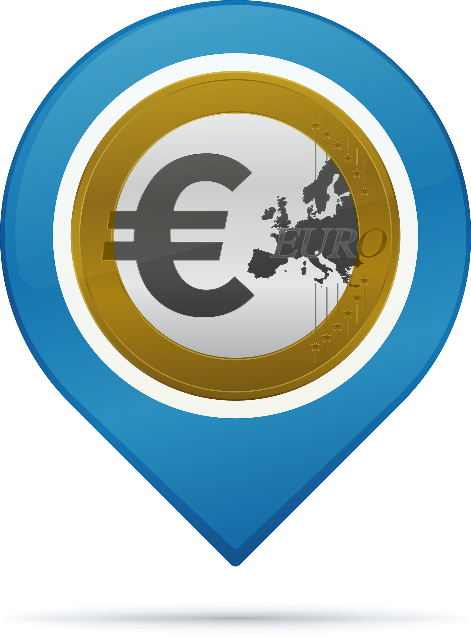 gold colored euro symbol address pin icon