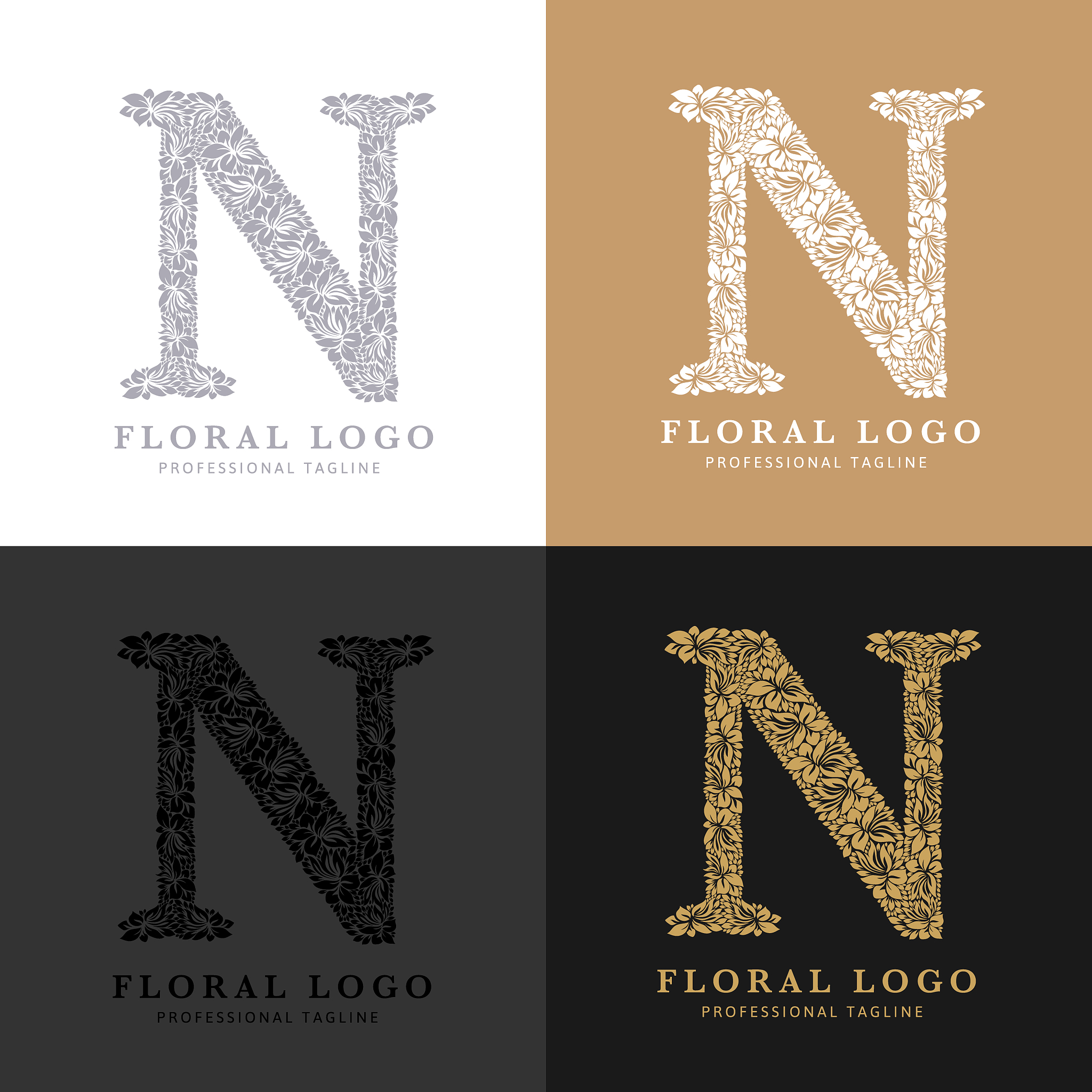 floral letter n logo. flowers and leafs logotype. hand made draw
