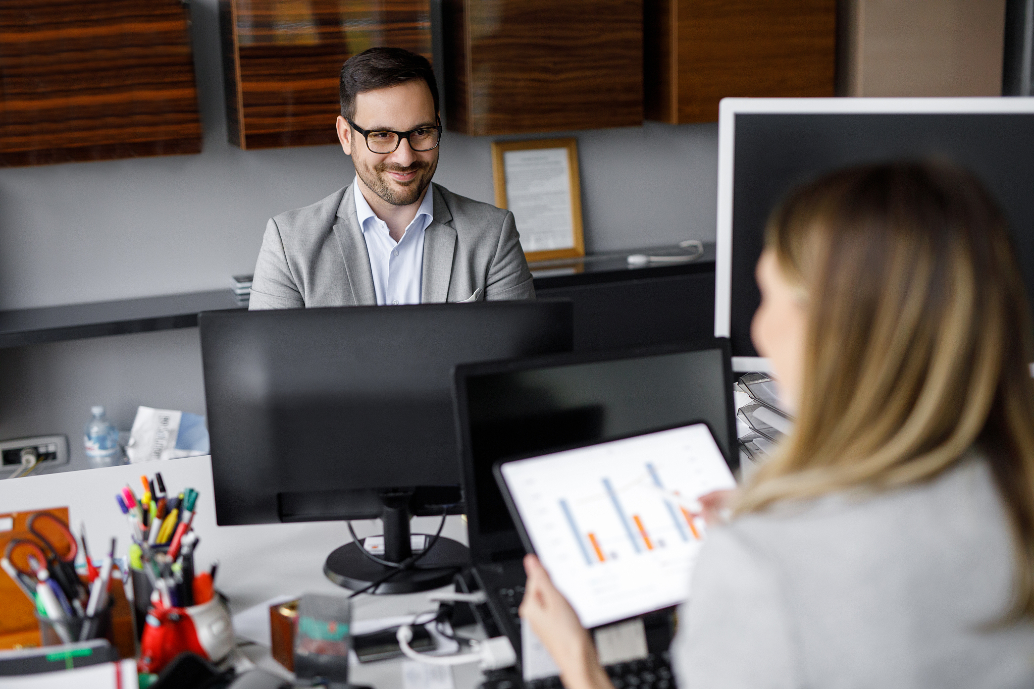 portrait of a businessman working at his office desk