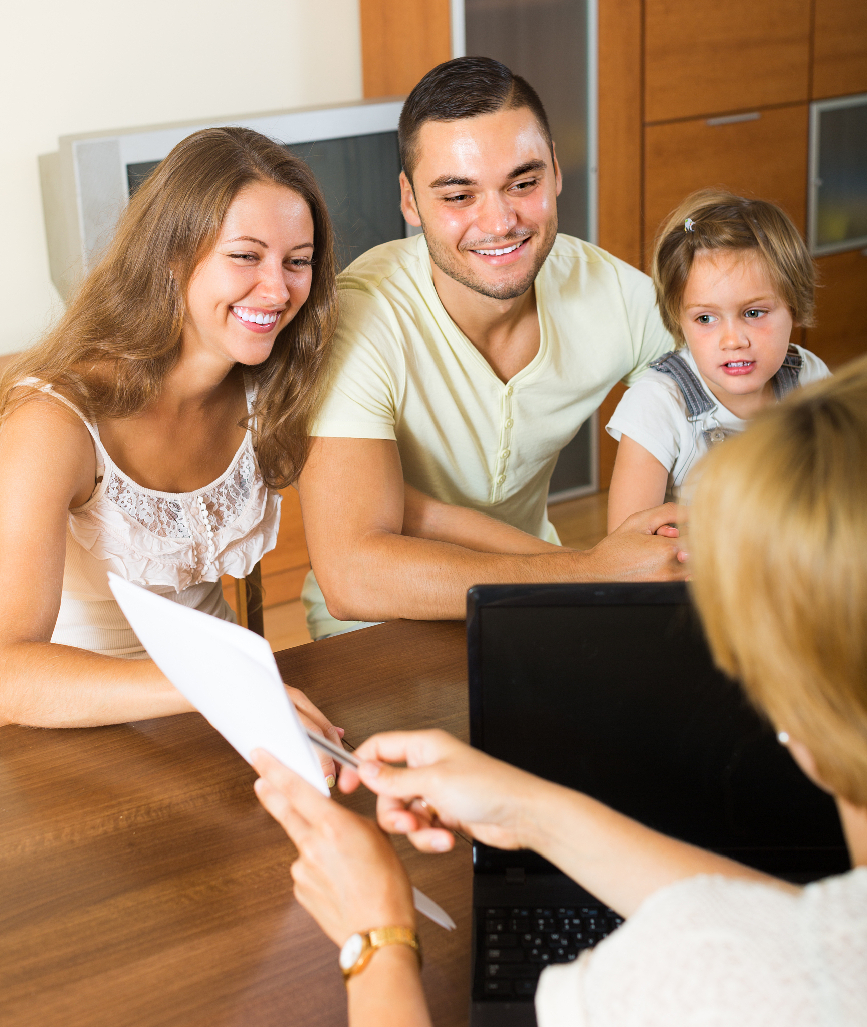 banking assistant and satisfied family