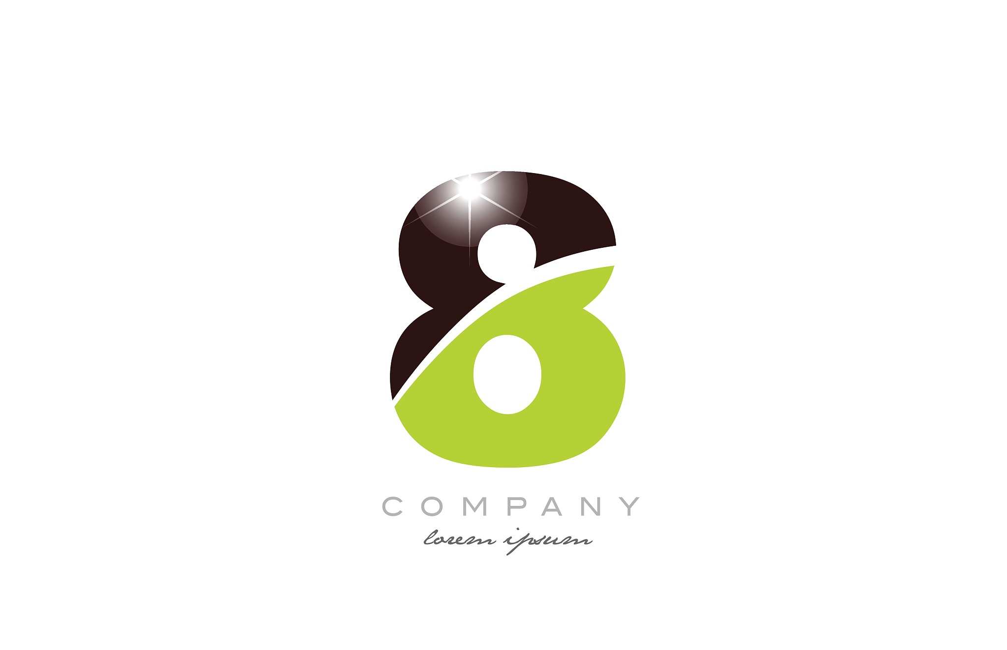 number 8 in green and brown color for logo icon design