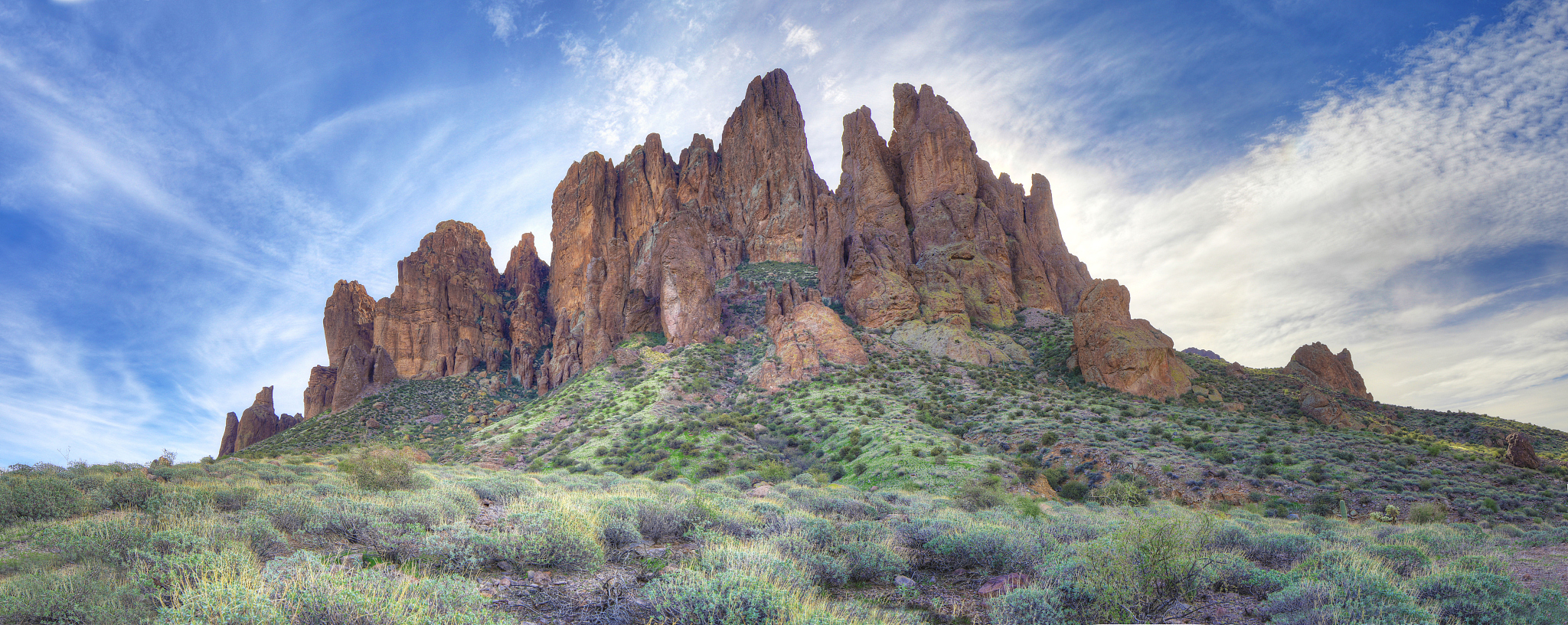panorama view of the superstition mountains in arizona, united s