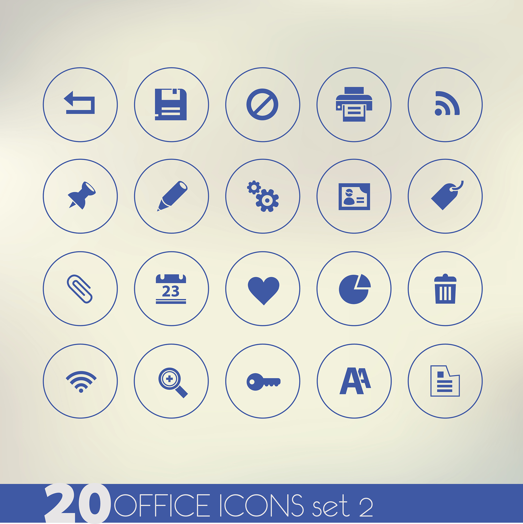 thin simple office 2 blue icons on light background