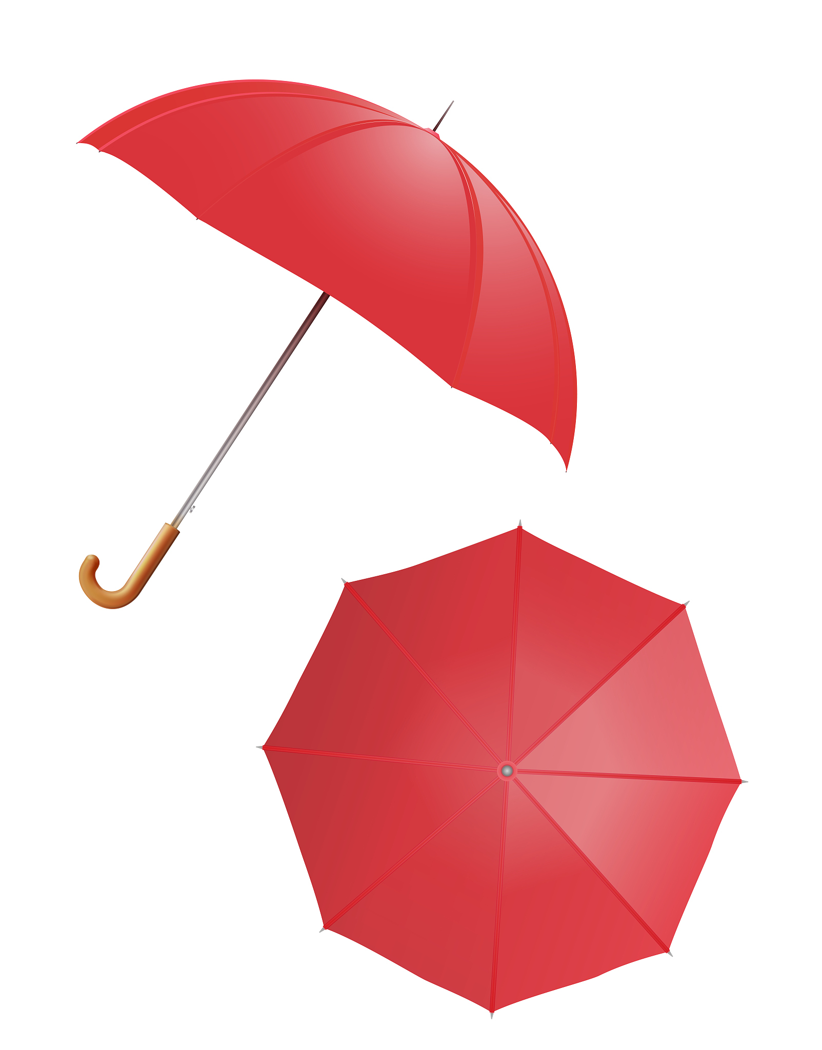 set of classic open red umbrellas.