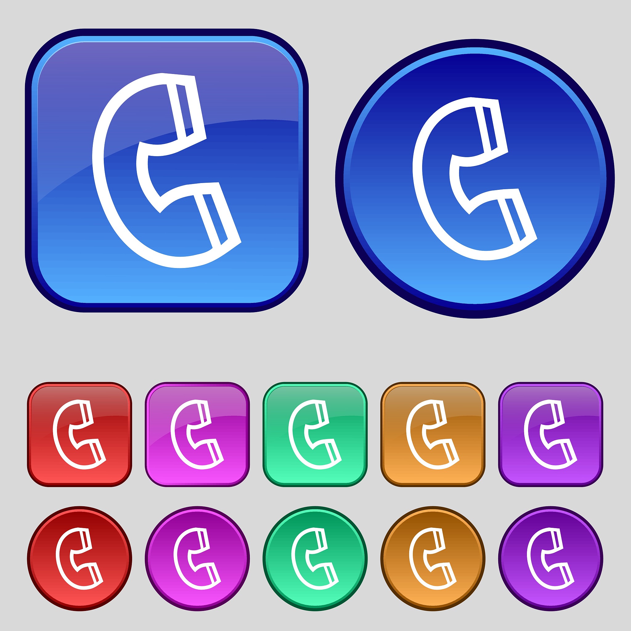 handset icon sign. a set of twelve vintage buttons for your desi
