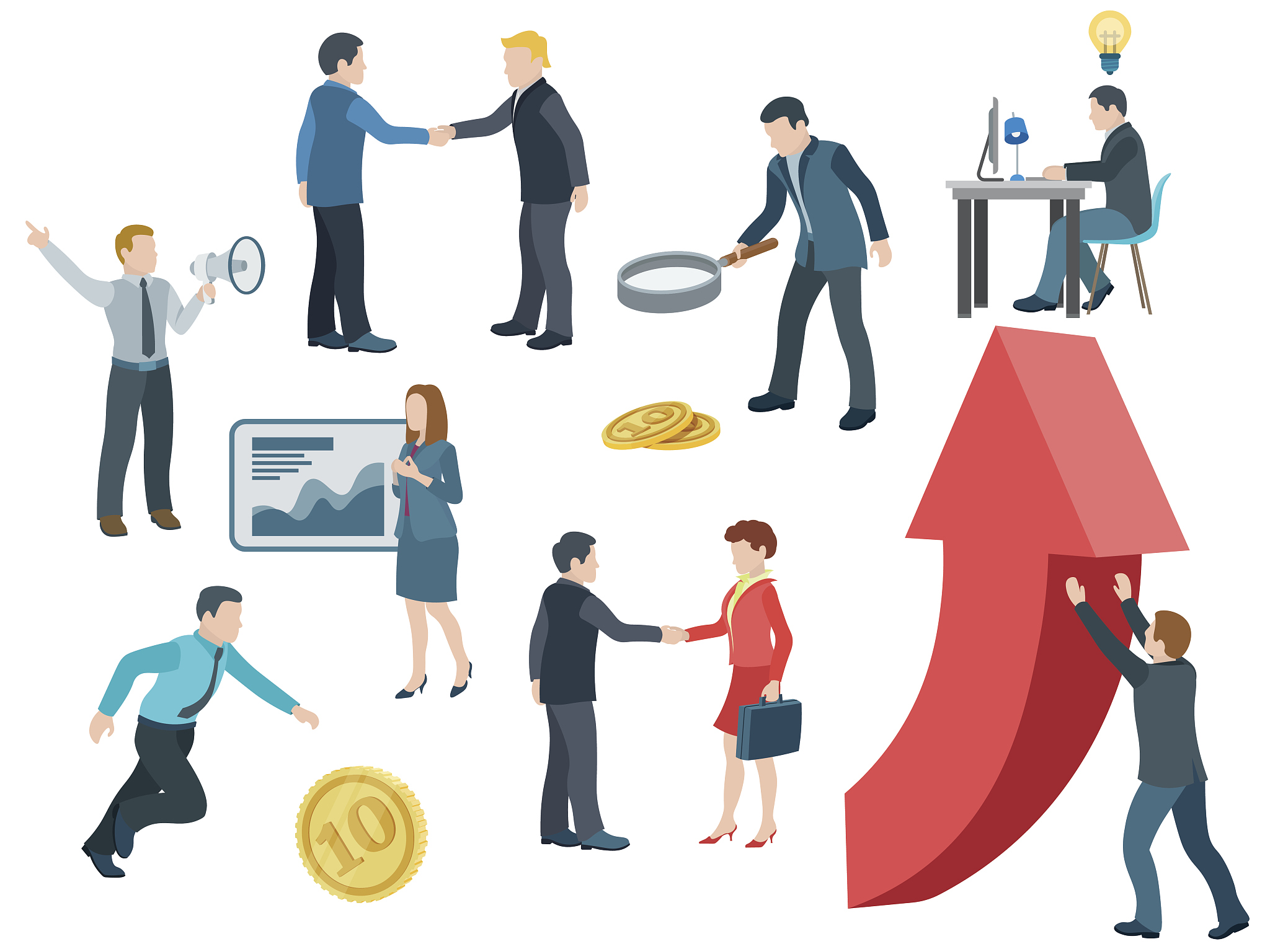 business people working. flat icons vector set. conversation, tr