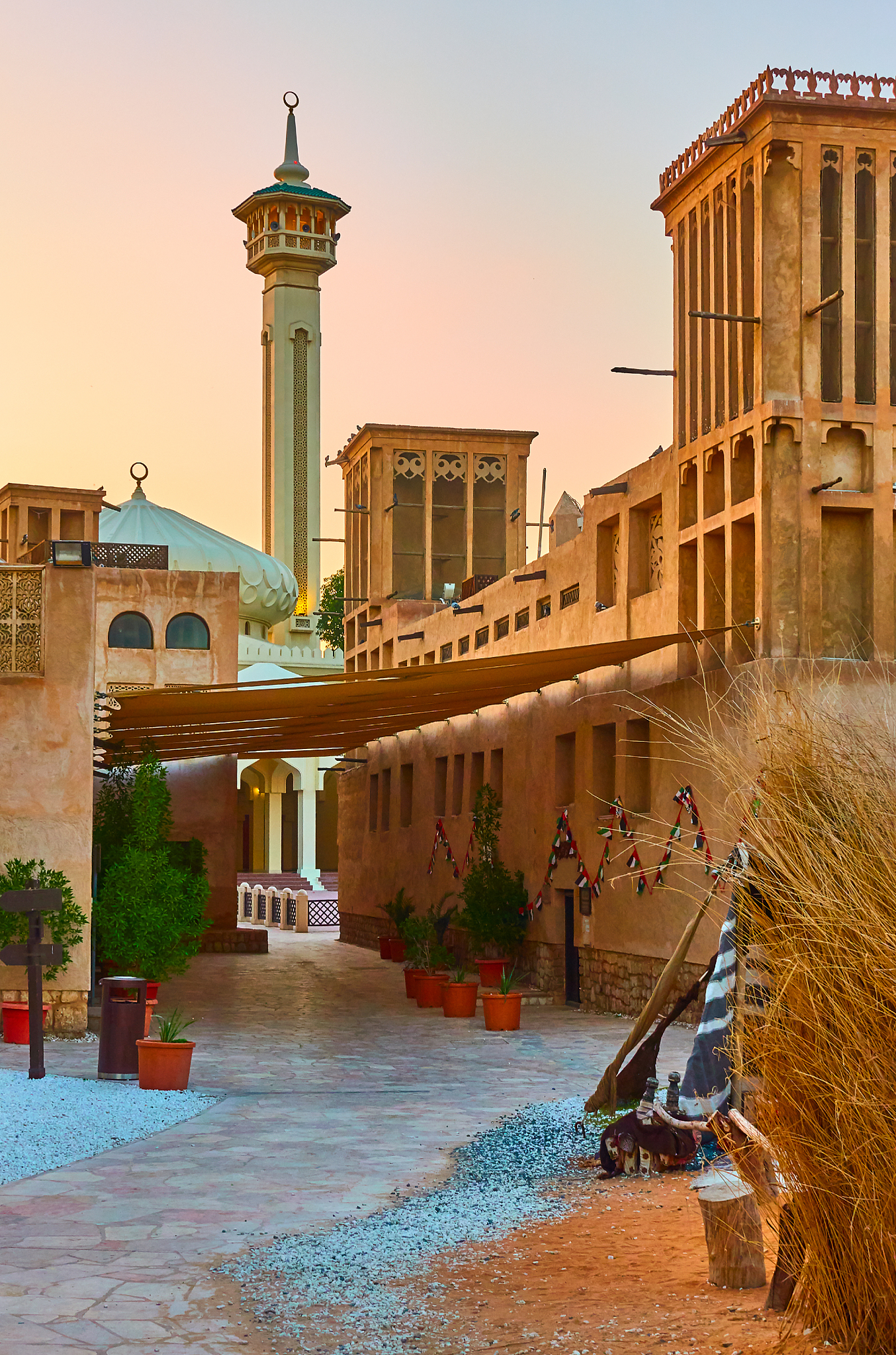 street with mosque in old dubai