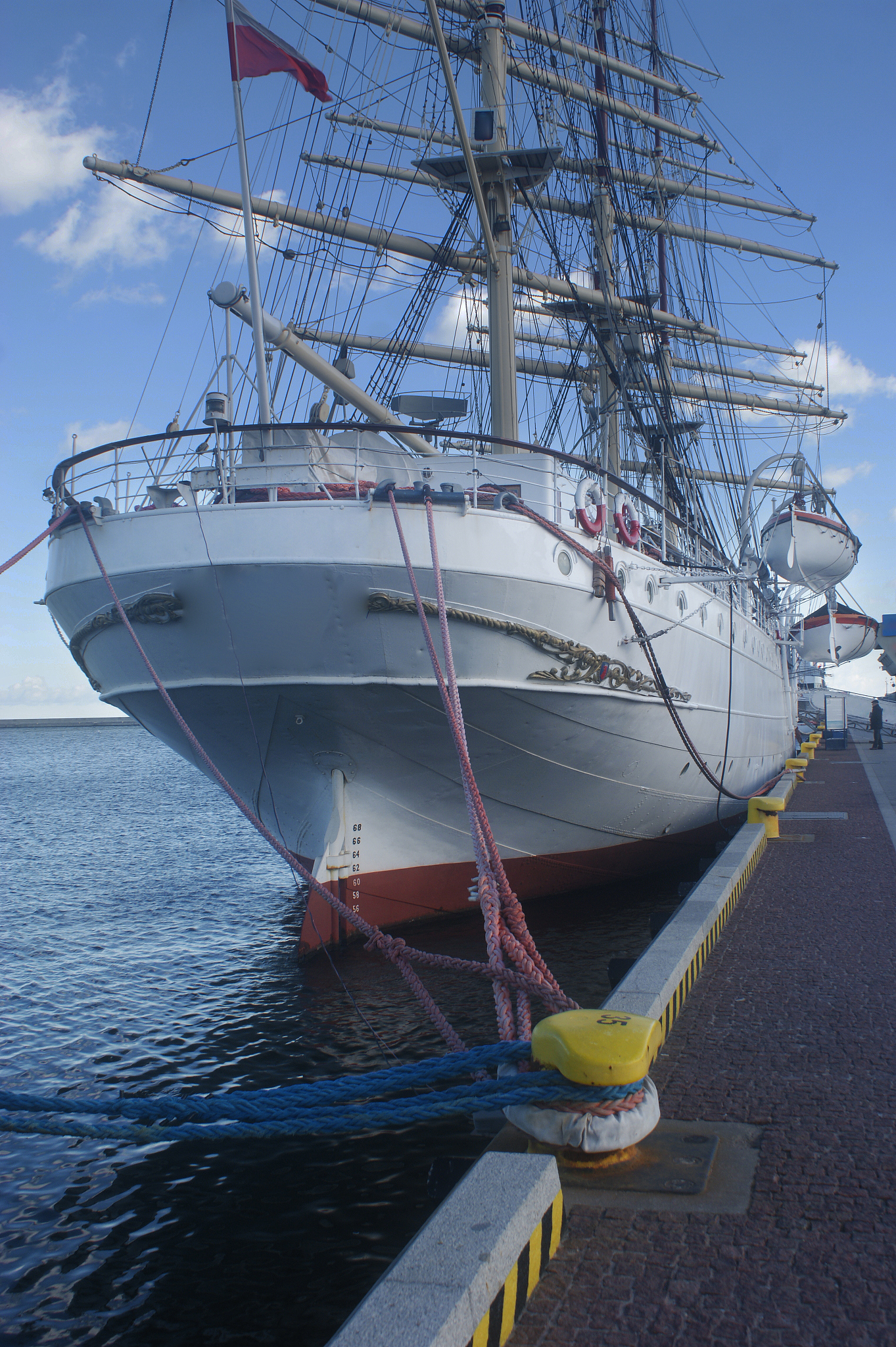 frigate on the waterfront harbor