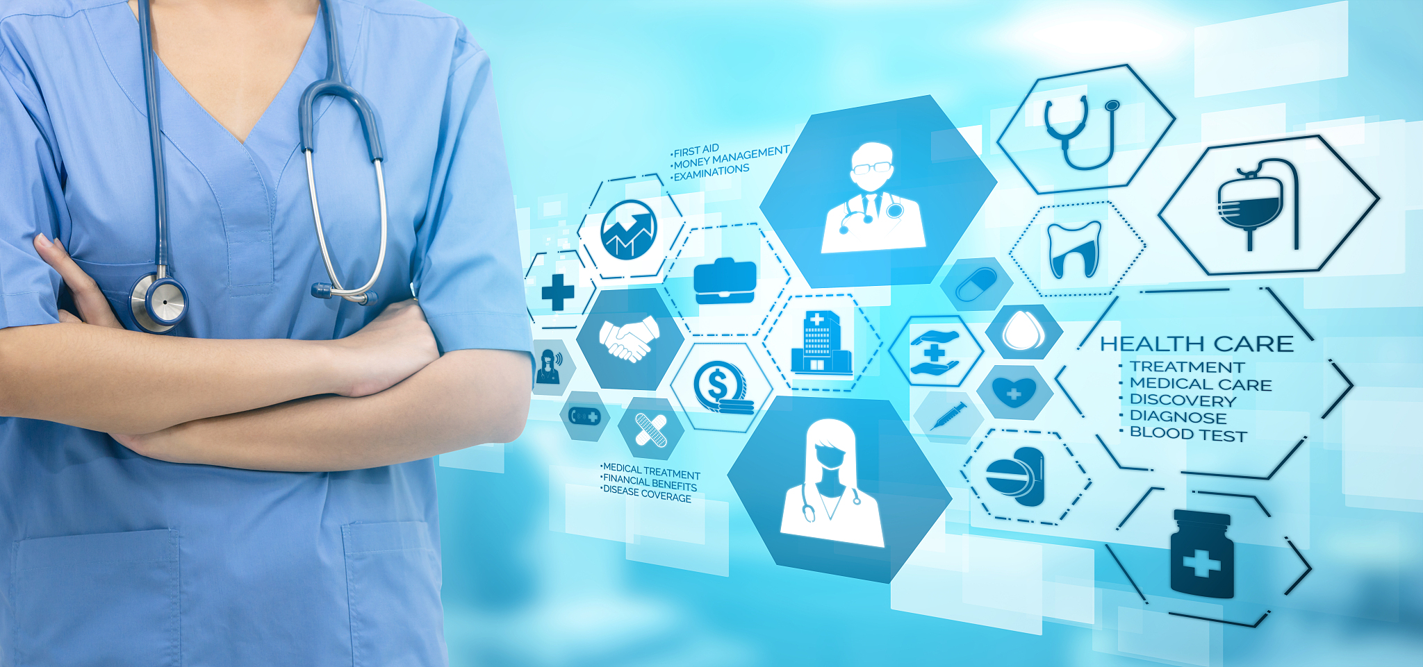 medical healthcare concept - doctor in hospital with digital med