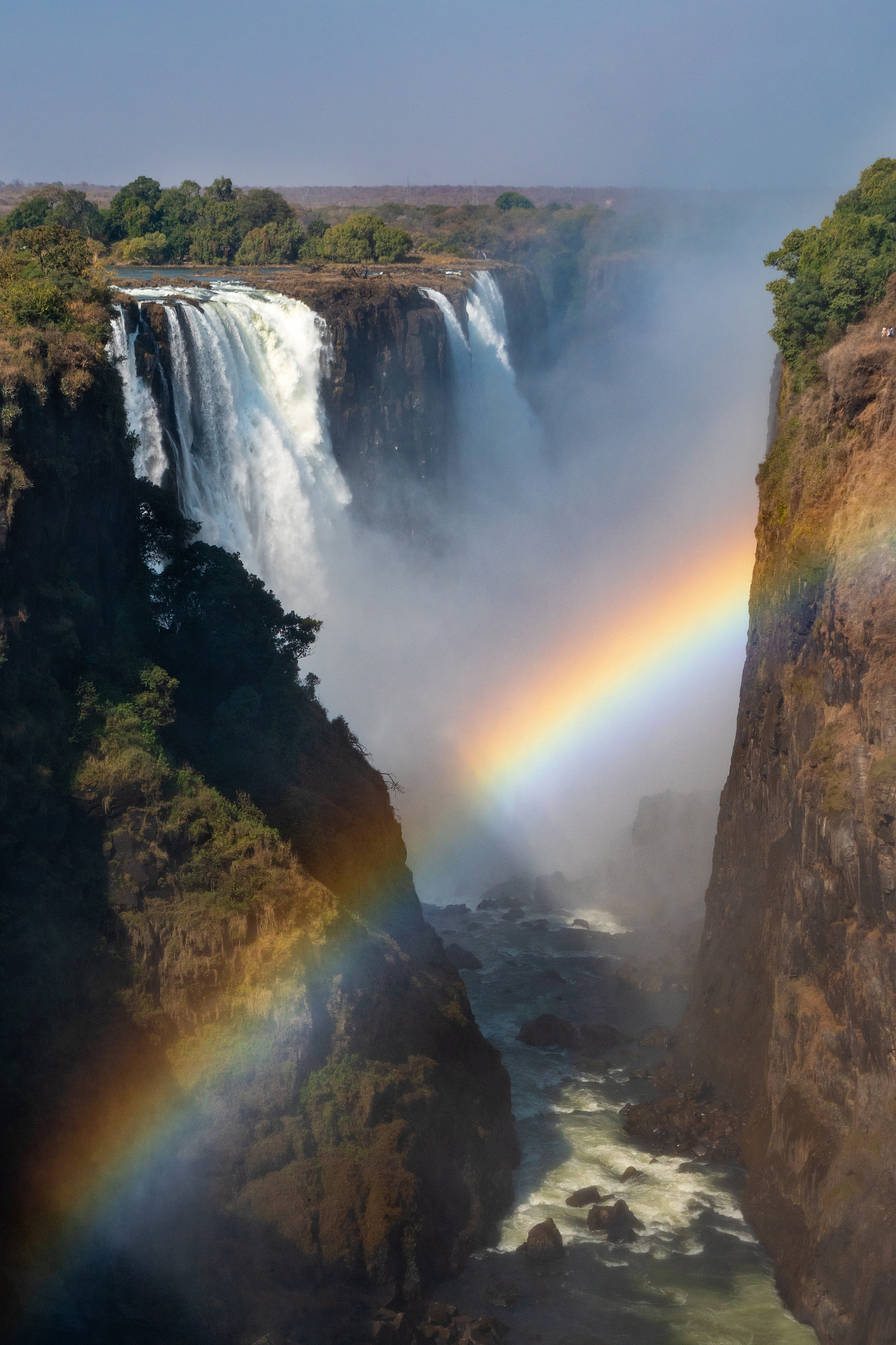 victoria falls and gorge with rainbow