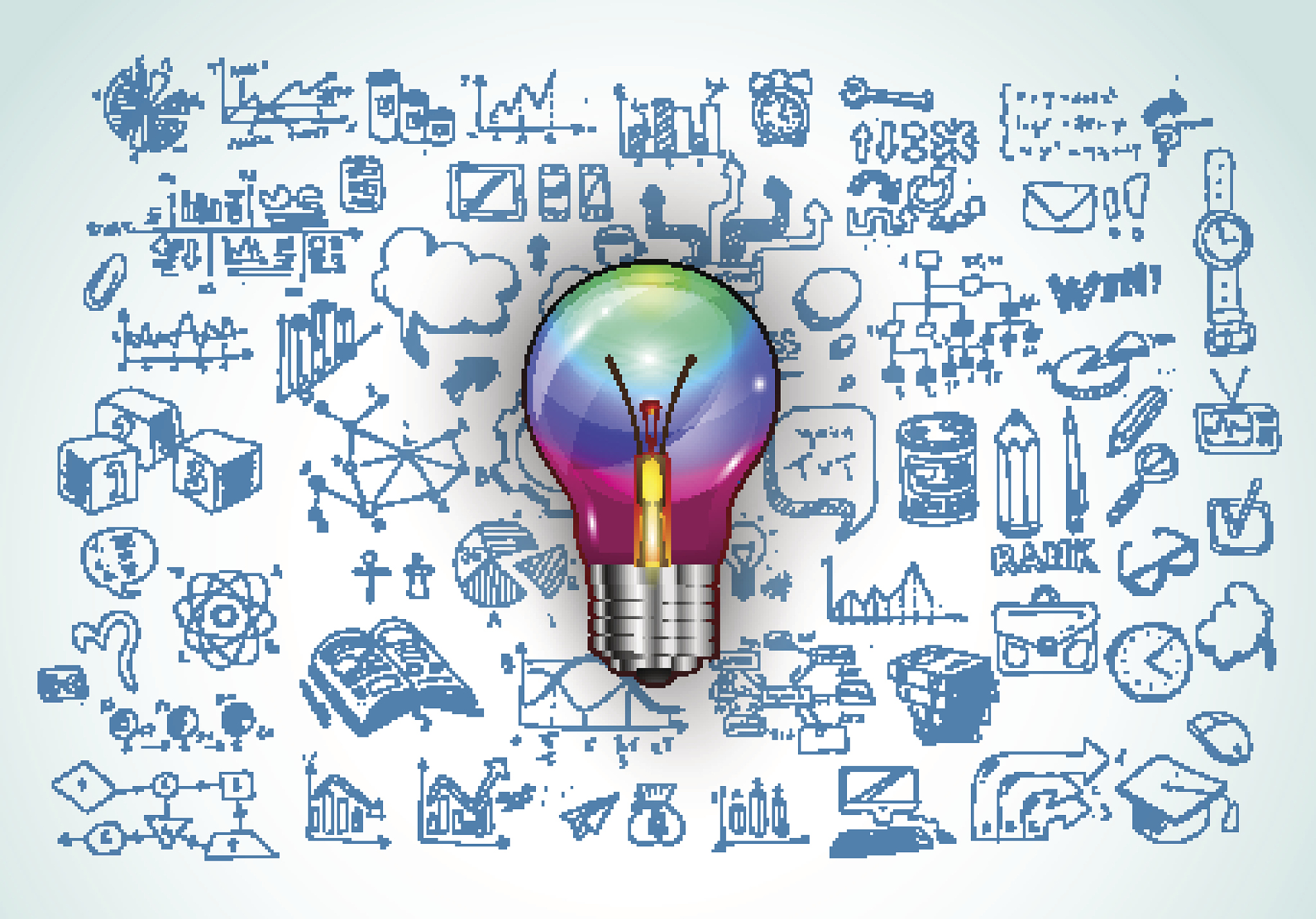 idea concept with light bulb and doodle sketches infographic