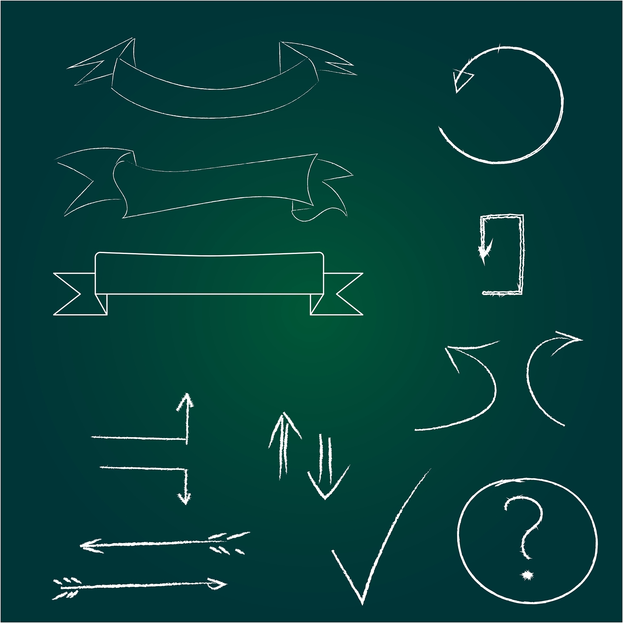arrows and banners set hand drawn chalk on board
