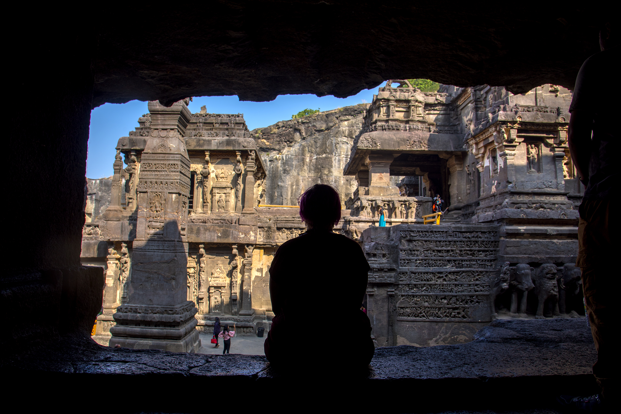 rear view of silhouette tourist at kailasa temple, ellora caves,