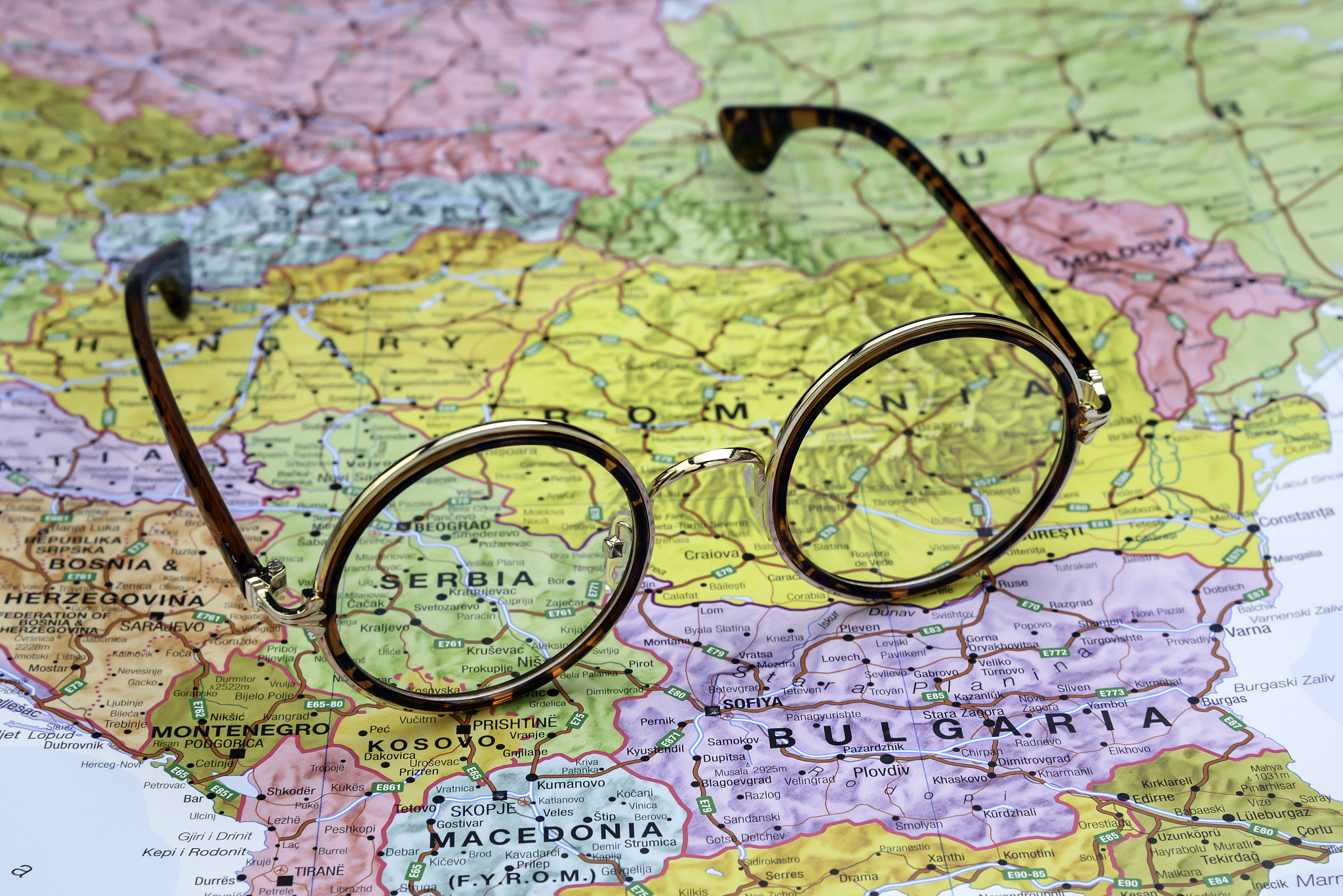 glasses on a map of europe - serbia