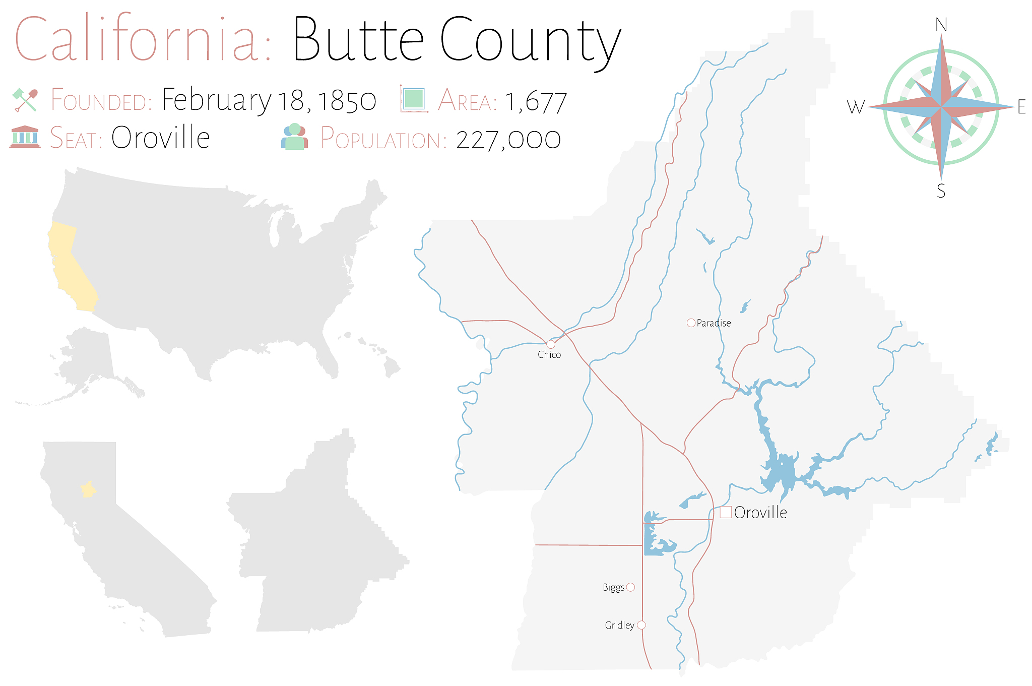 map of  butte county in california