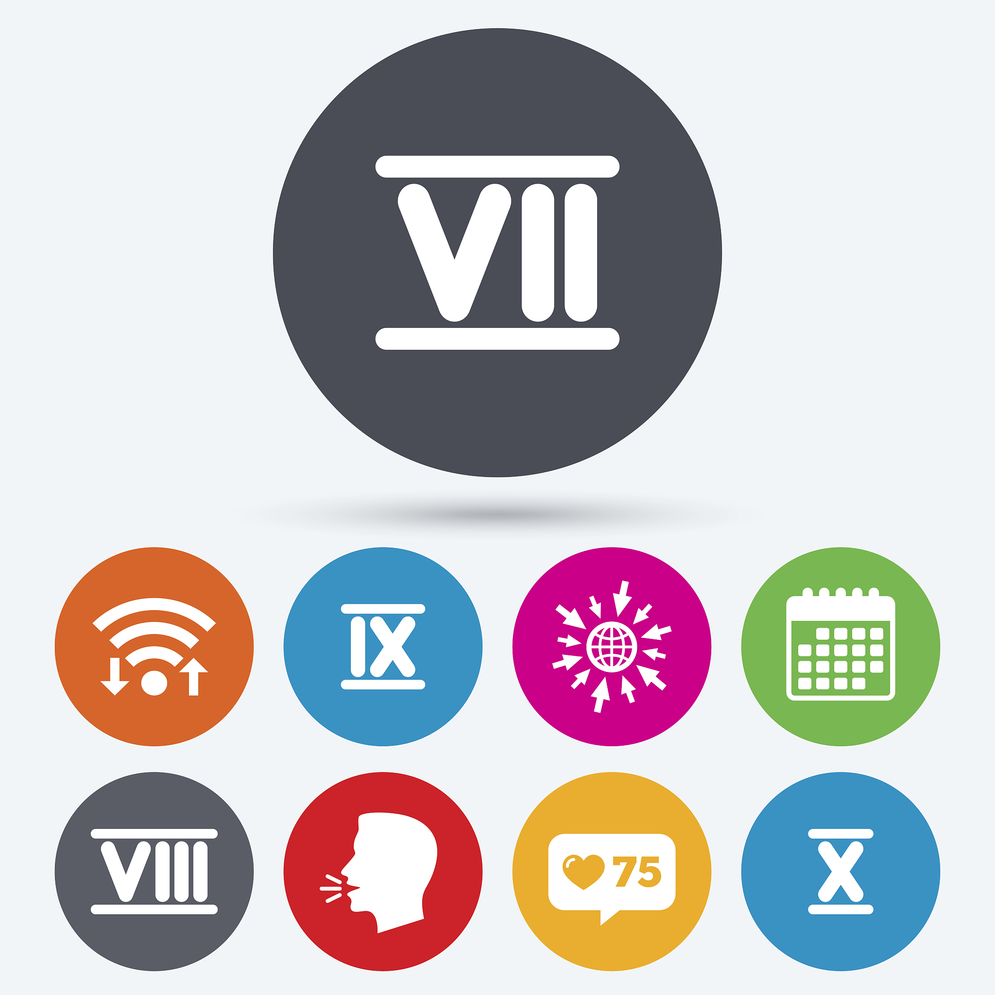 roman numeral icons. number seven, nine, ten.