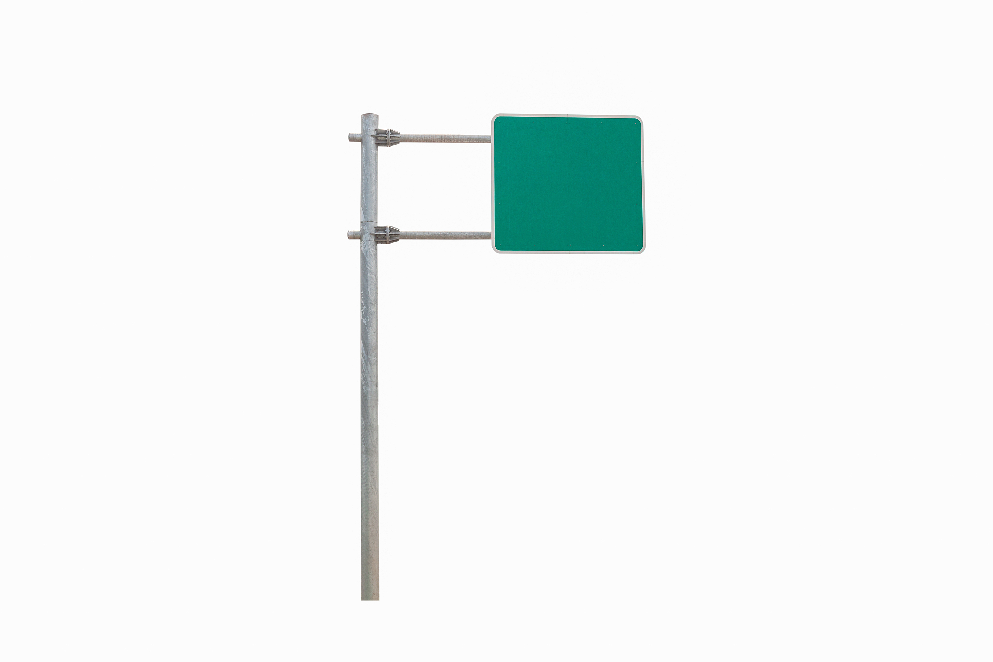 blank green road sign isolated on white background.