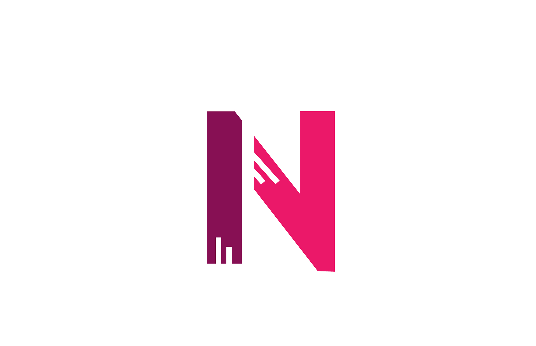 pink white alphabet letter n logo design icon for