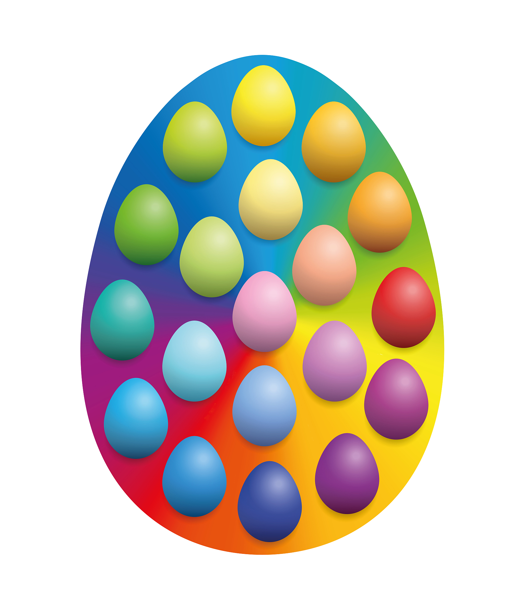 easter eggs spread over a big rainbow colored easter egg backgro