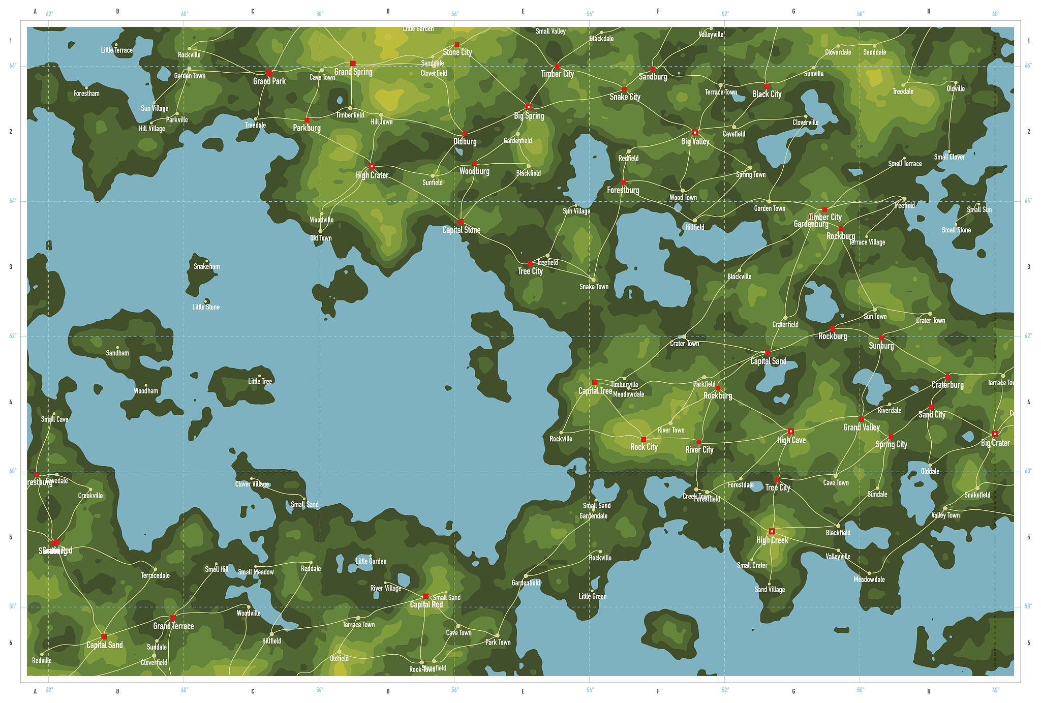 fictional topographic map natural color