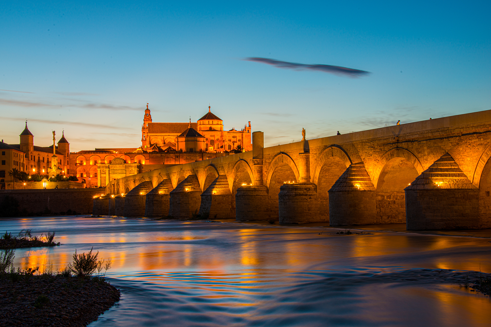 mosque-cathedral and roman bridge of cordoba, andalusia, spain