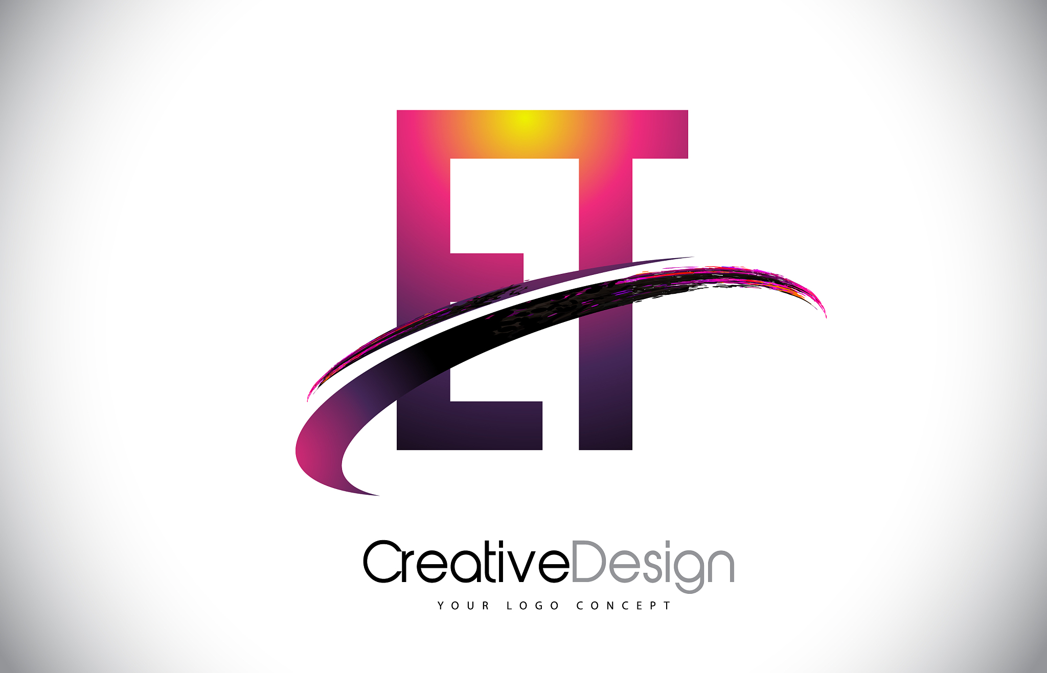 et e t purple letter logo with swoosh design