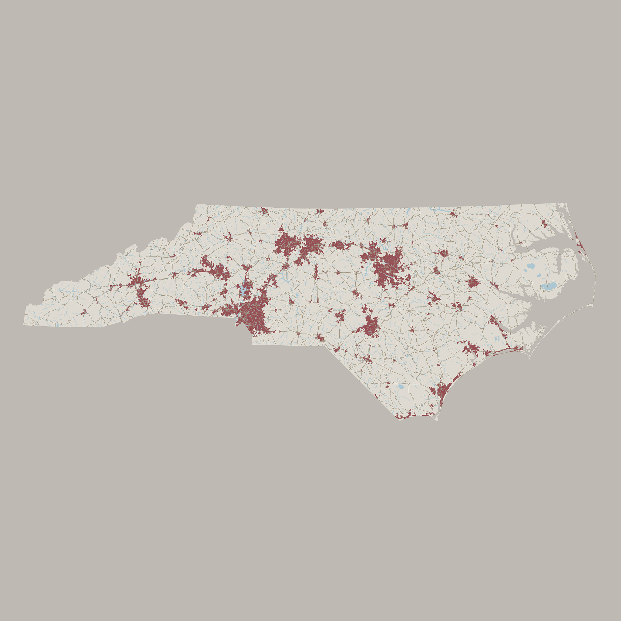 north carolina us state road map