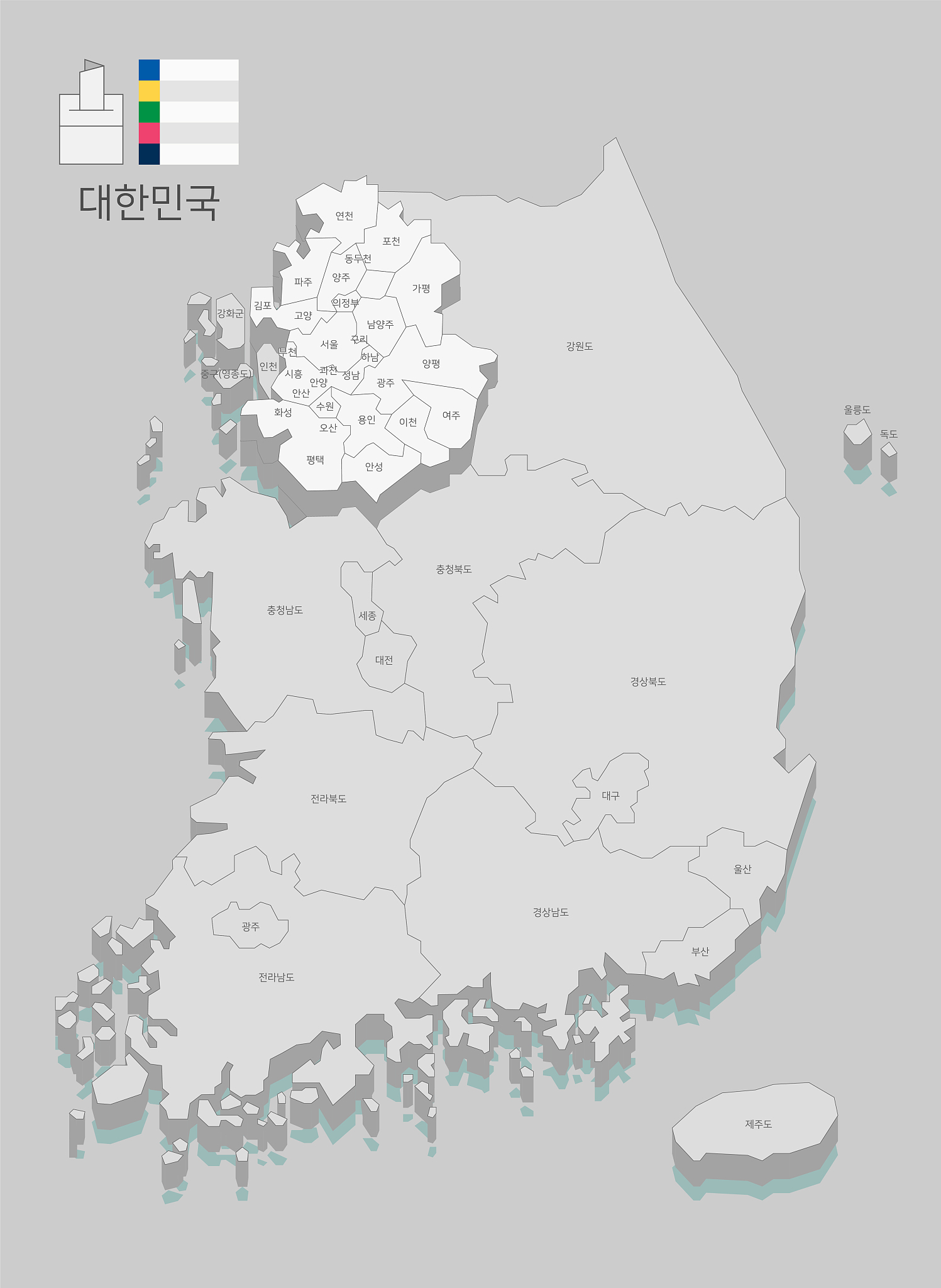 local map of south korea line vector illustration 019