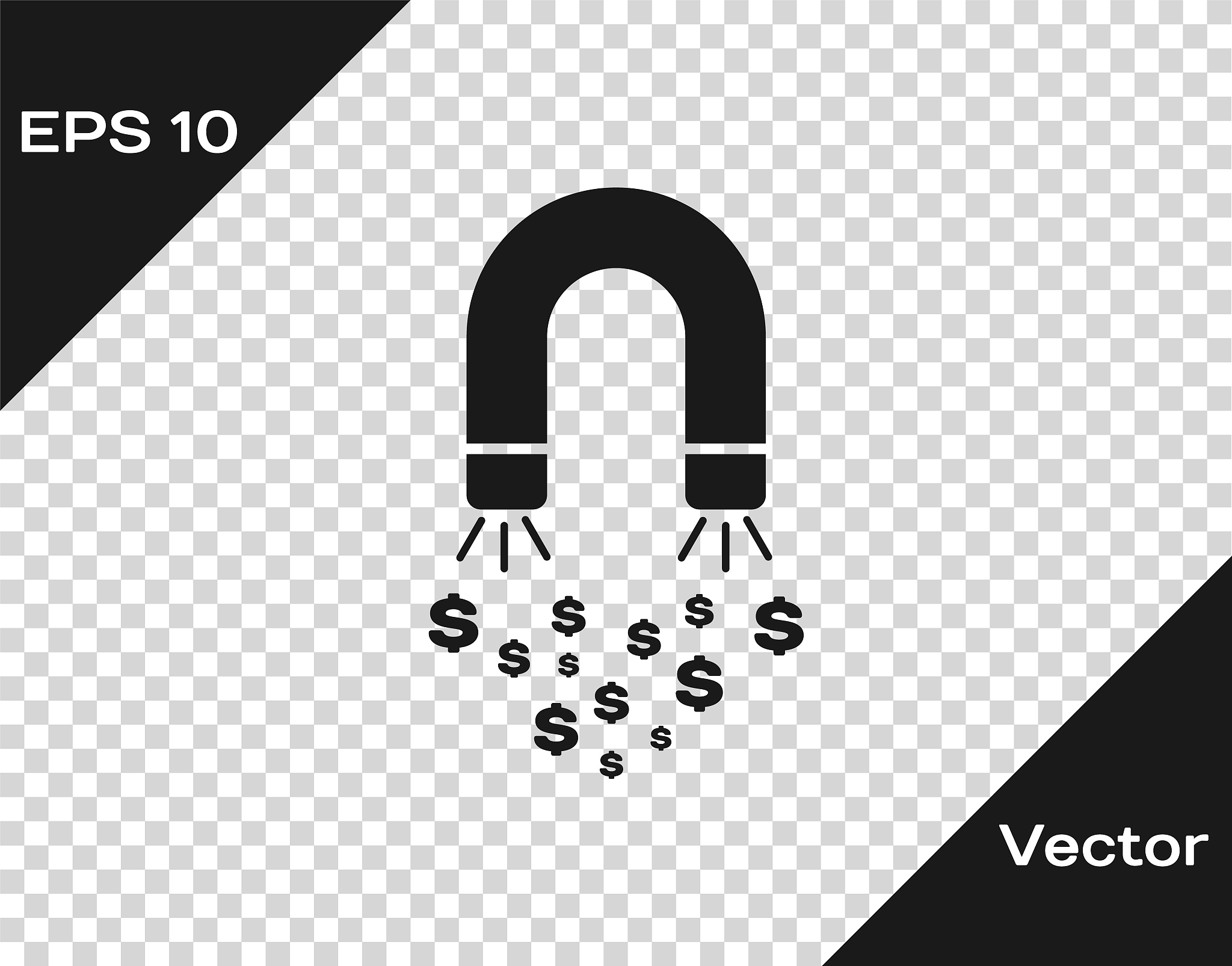 grey magnet with money icon isolated on transparent background. 