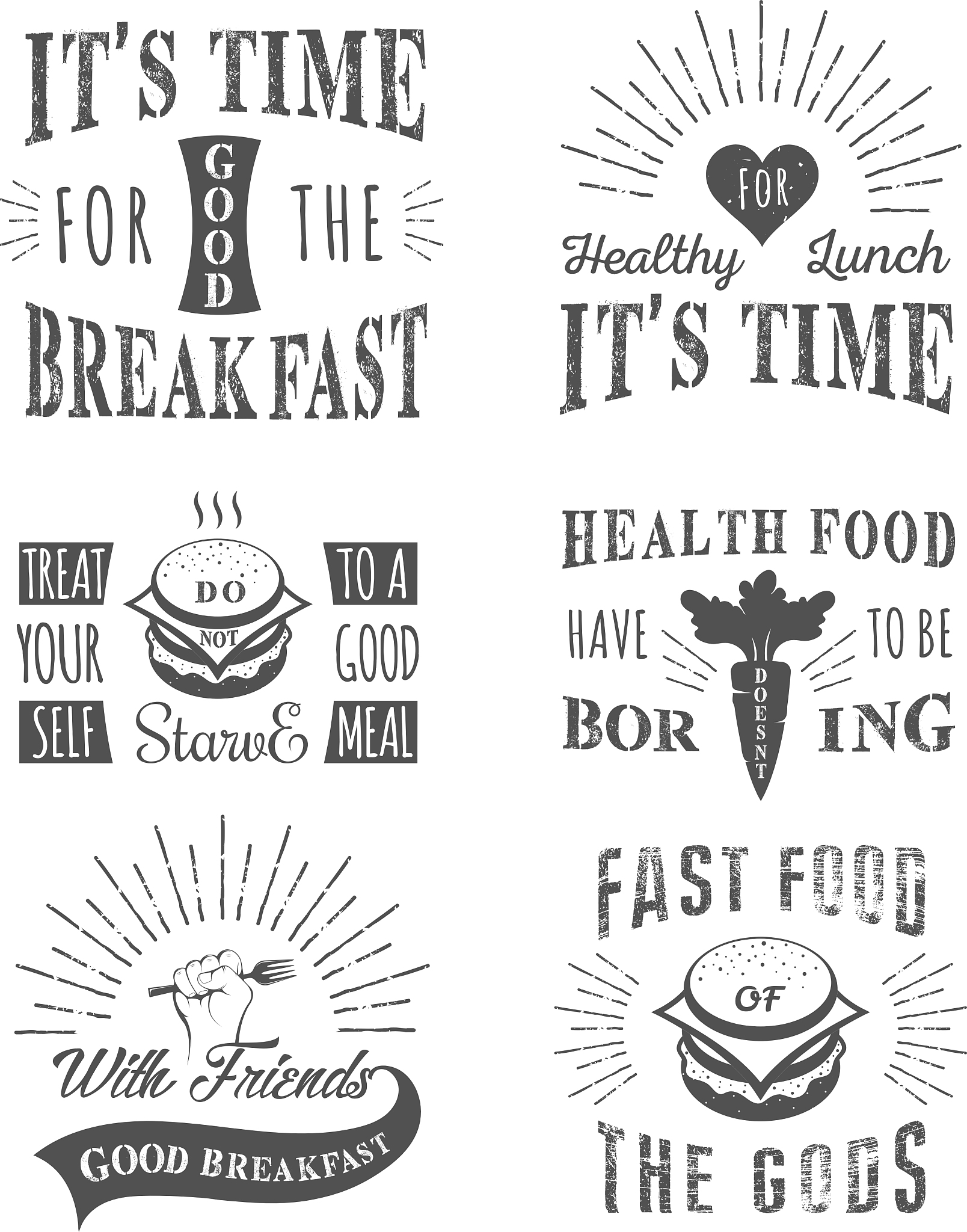 set of vintage food typographic quotes