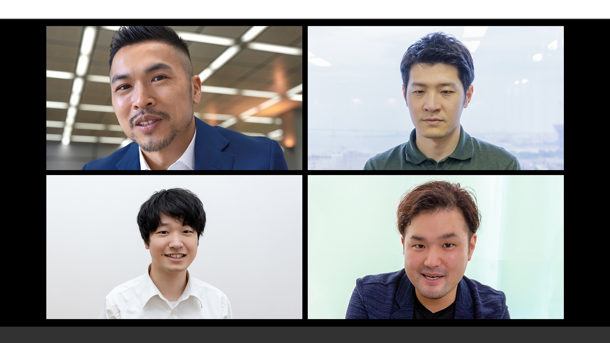 screen of a video conference with four asian businessman. chines