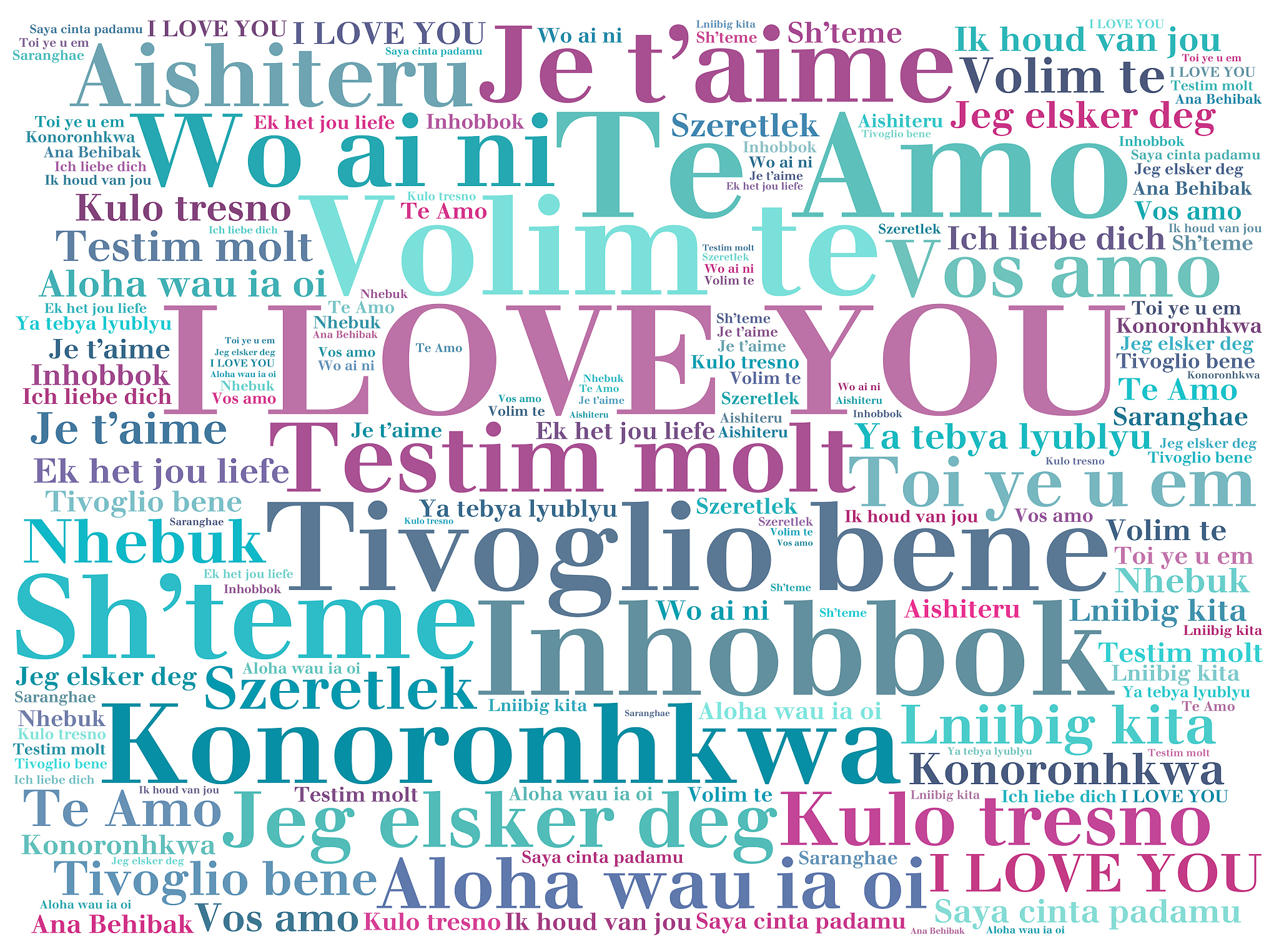 love words 'i love you' in different languages of theworld