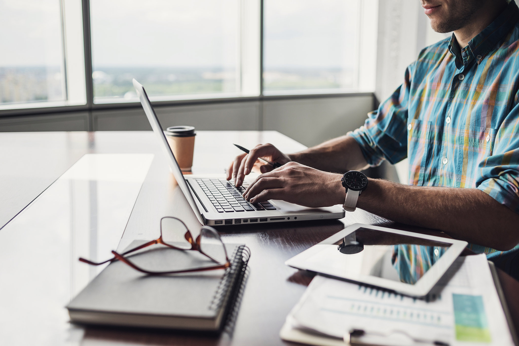 businessman working on laptop computer in office