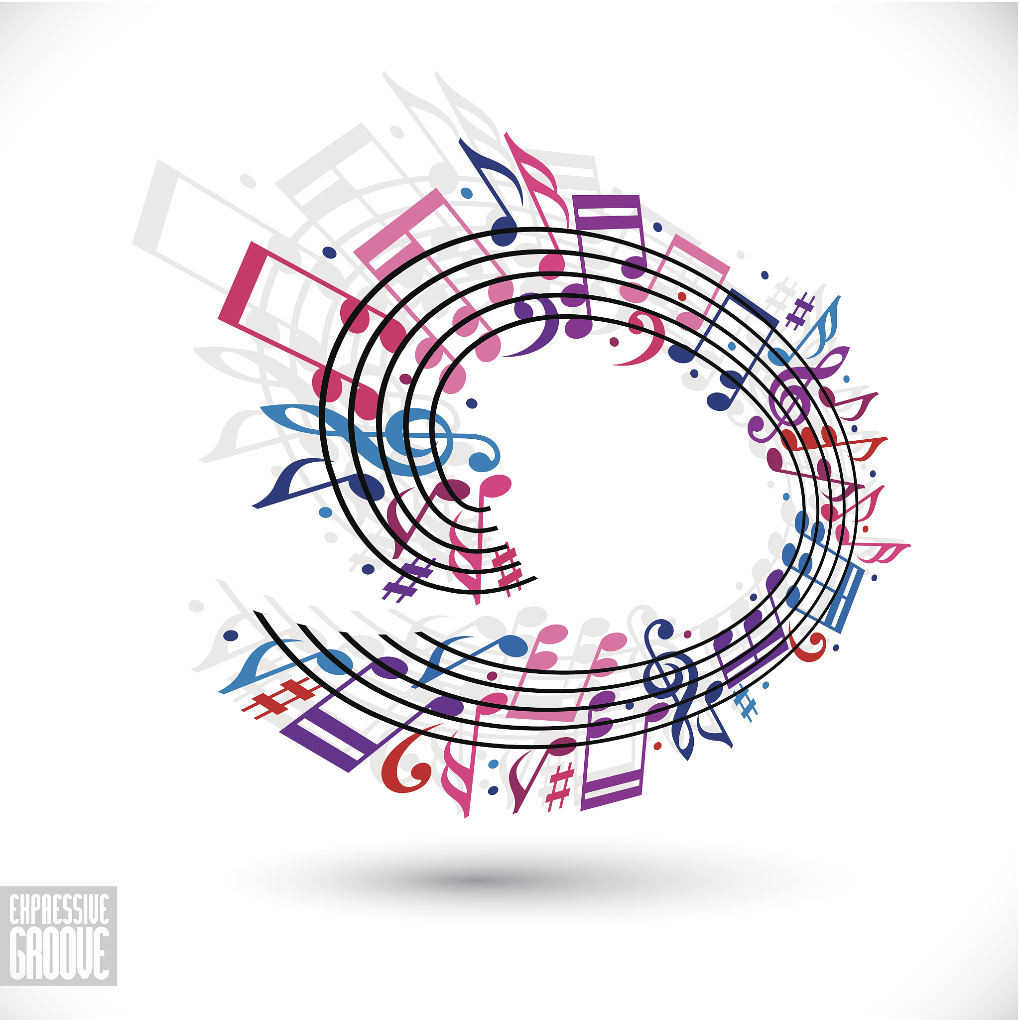 pink and violet music background with clef and notes.