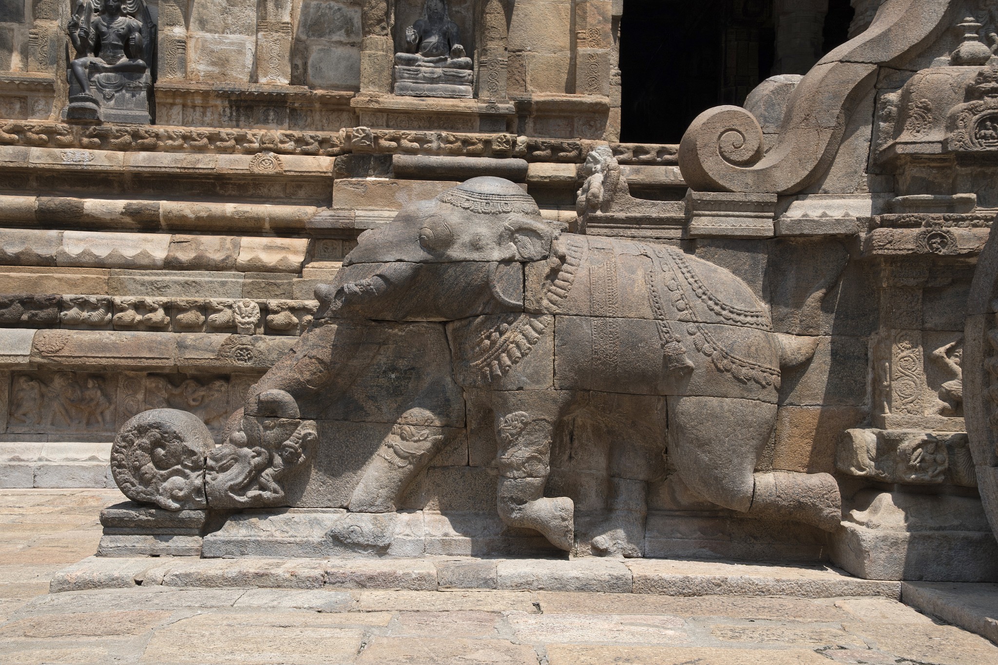 elephant near flights of steps, agra-mandapa, airavatesvara temp