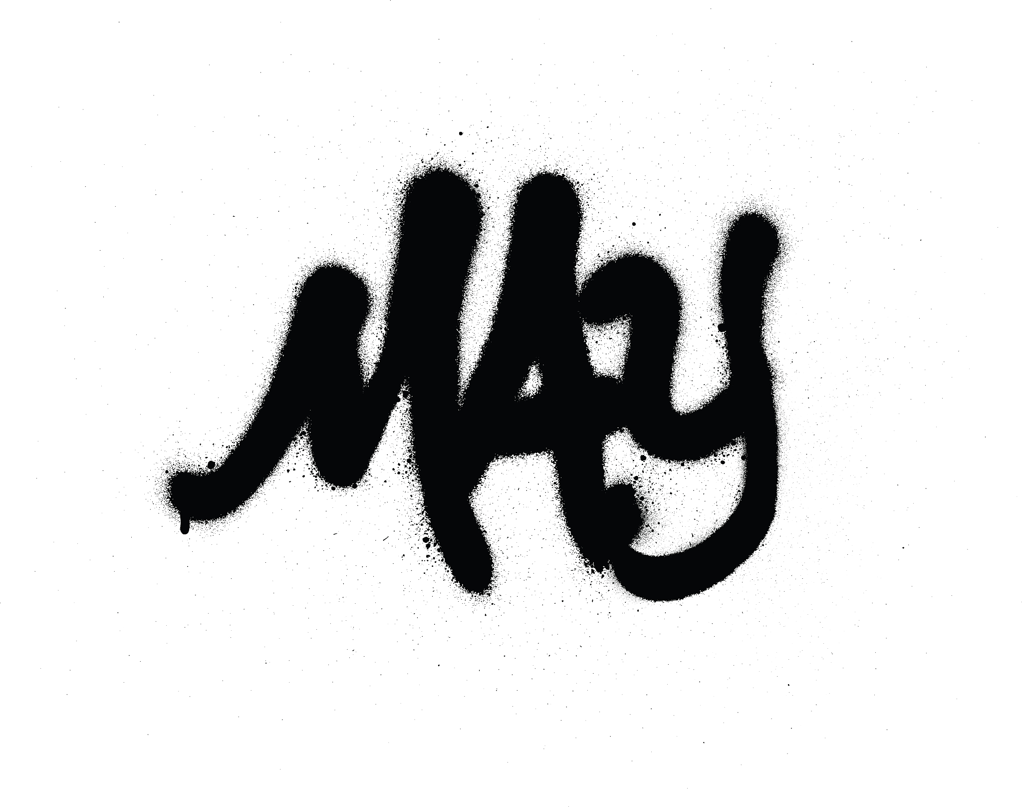 graffiti may word sprayed in black over white