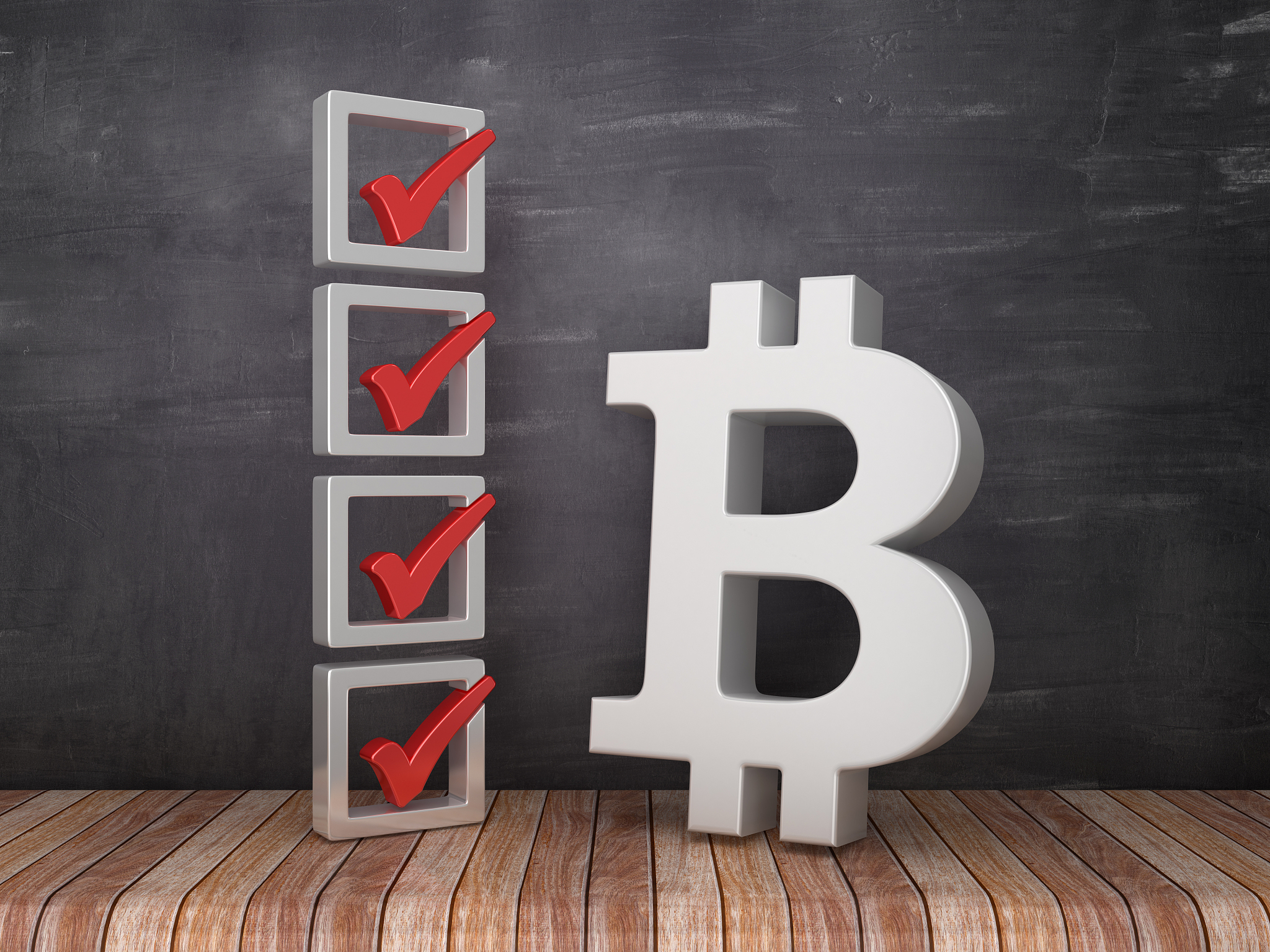 check list with bitcoin symbol - chalkboard background - 3d rend