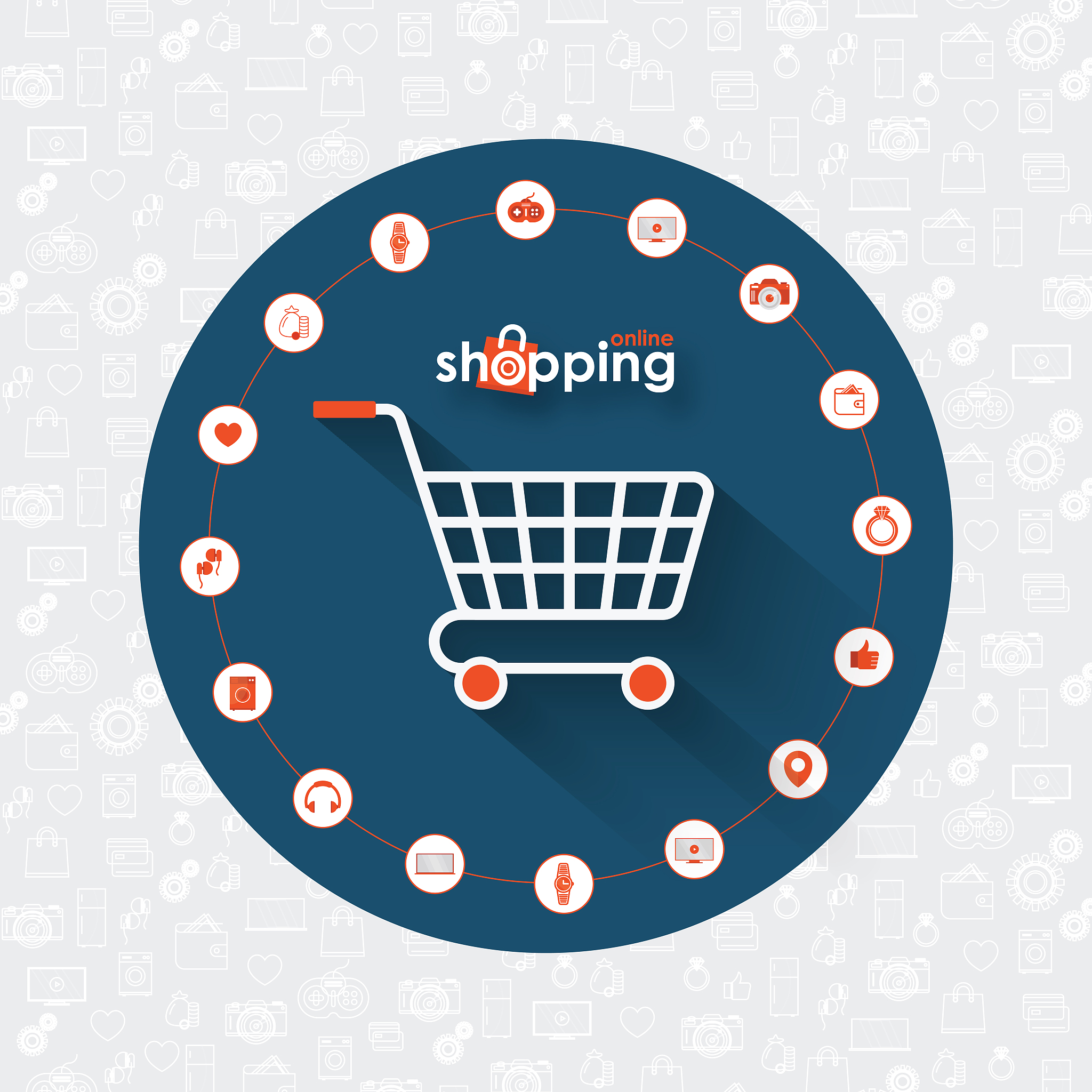 shopping cart with icons, online shopping