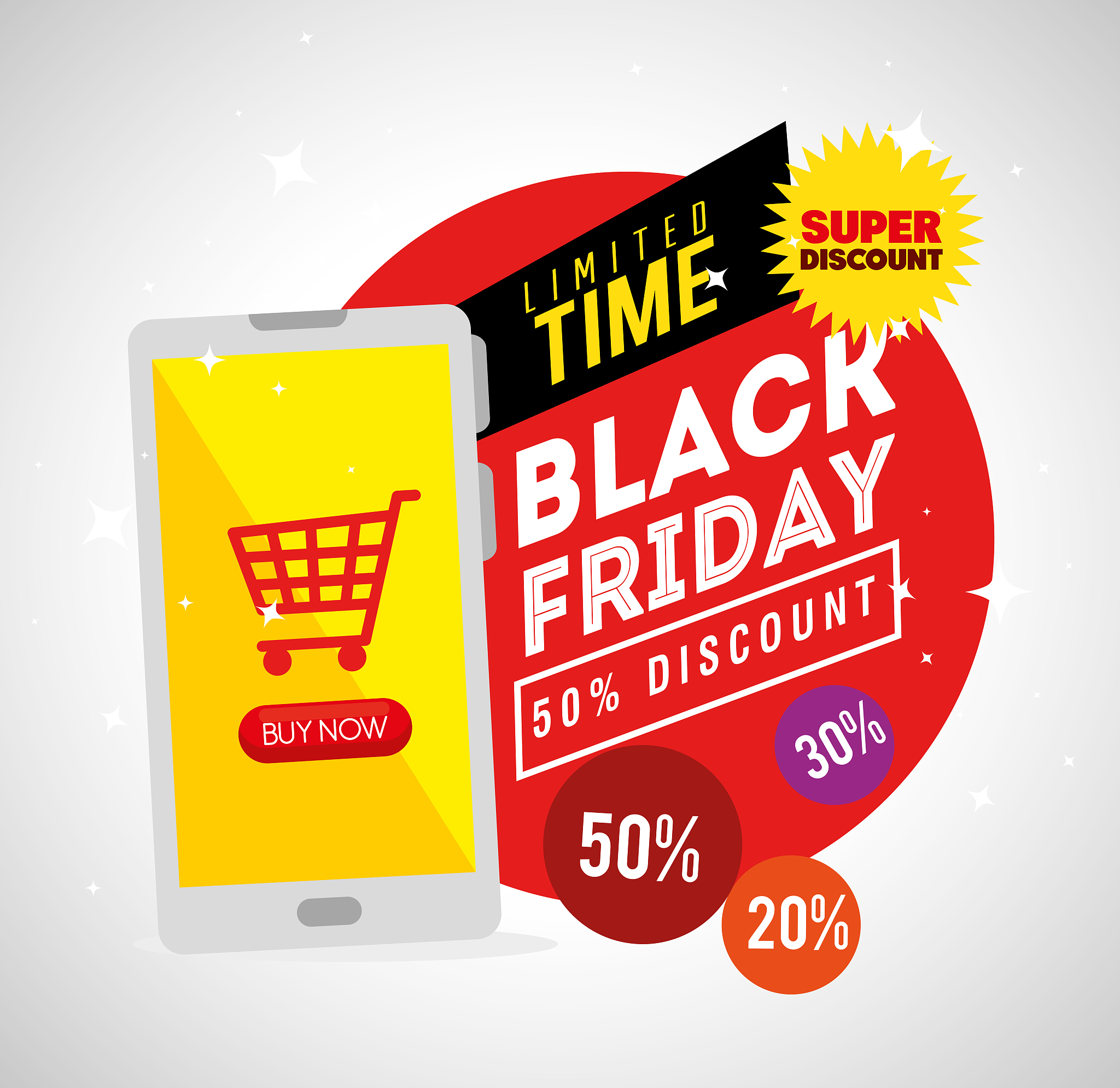 black friday and smartphone with cart vector design