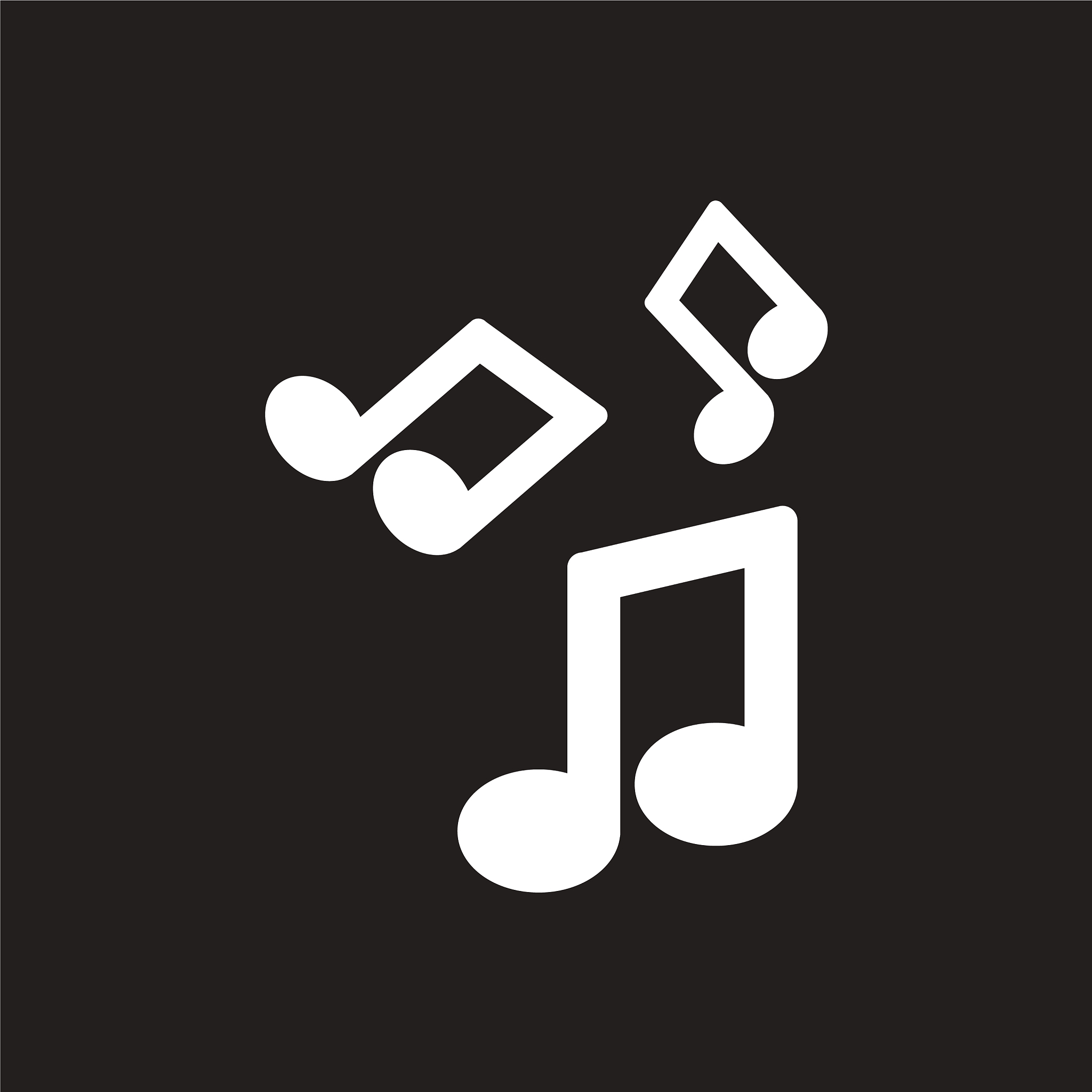 white icon on black background music note