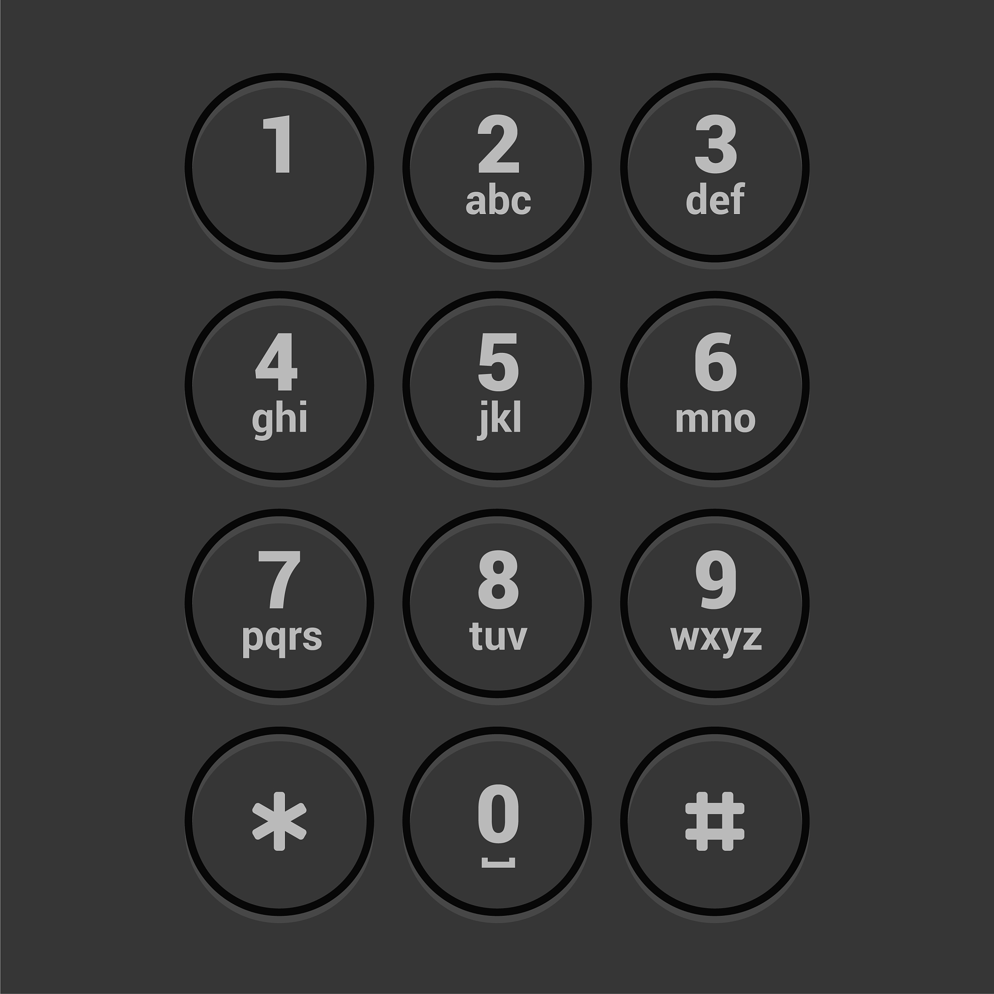 smartphone dial keypad screen on dark background